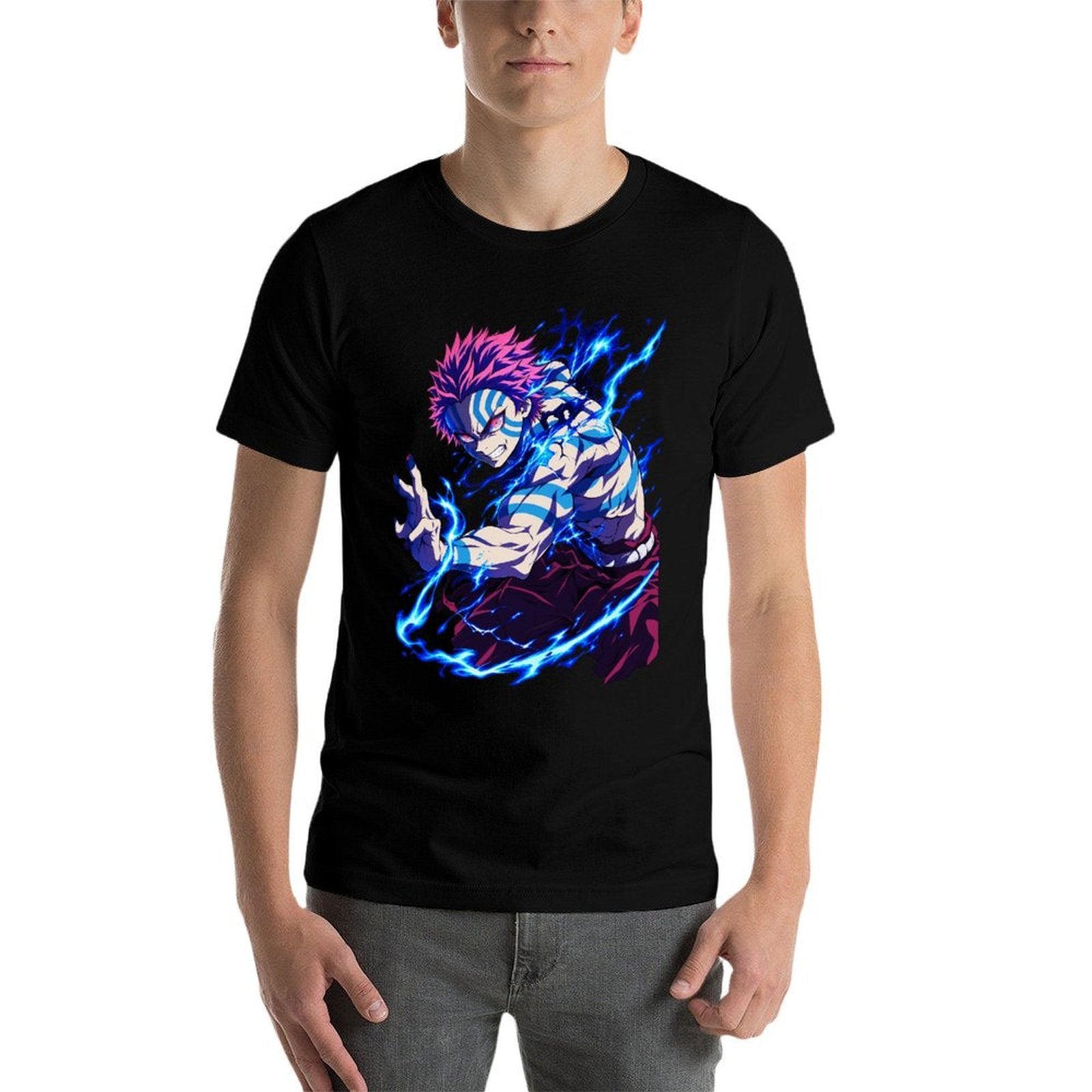 Demon Slayer Akaza Blue Lightning Graphic Oversized Men Tee