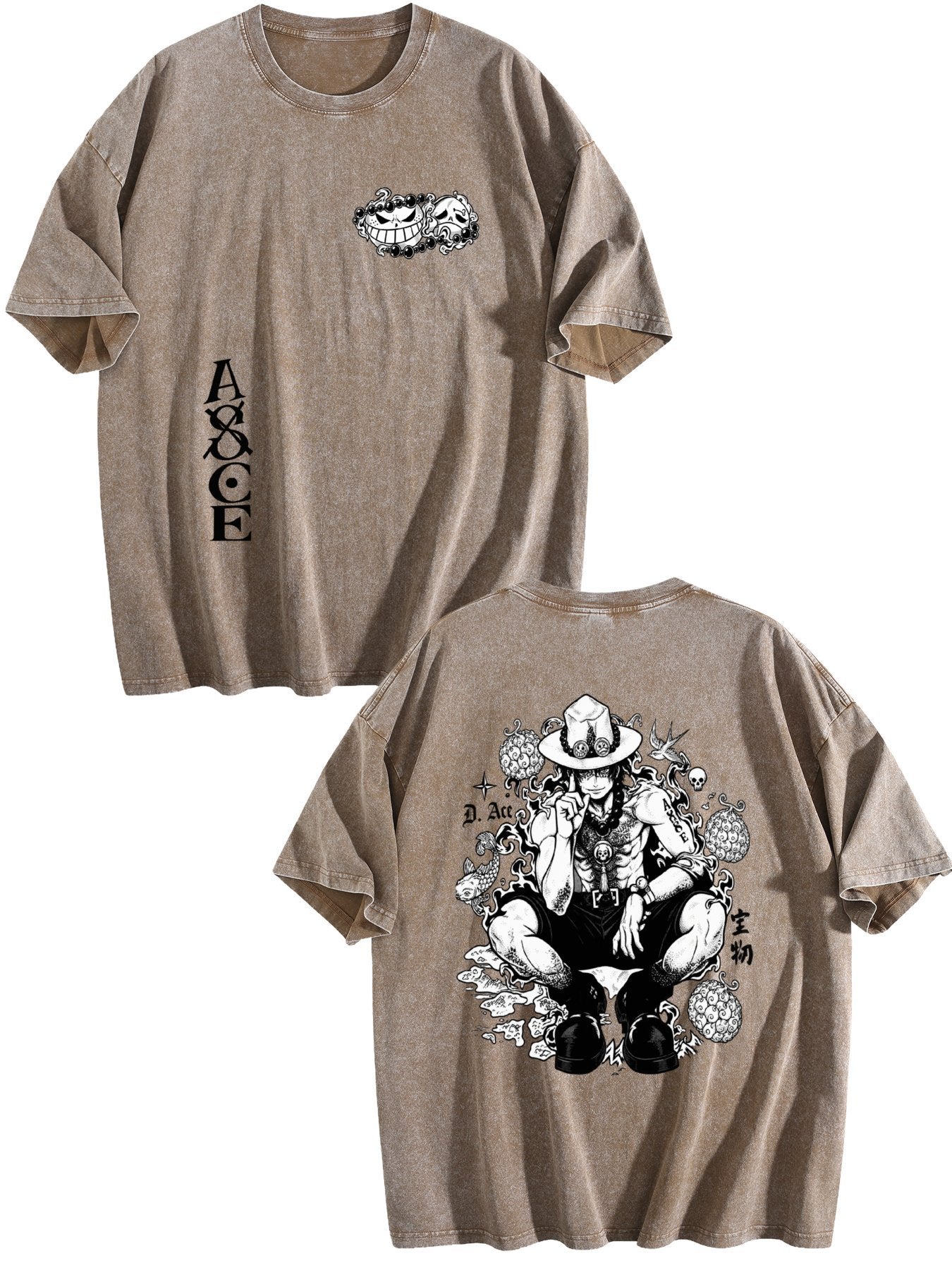 One Piece Double‑Sided Print Vintage Washed Anime T‑Shirt