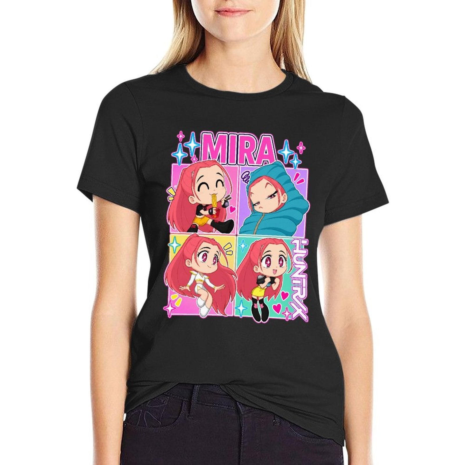 Kpop Demon Hunters Mira Chibi Four‑Panel Graphic Men Tee