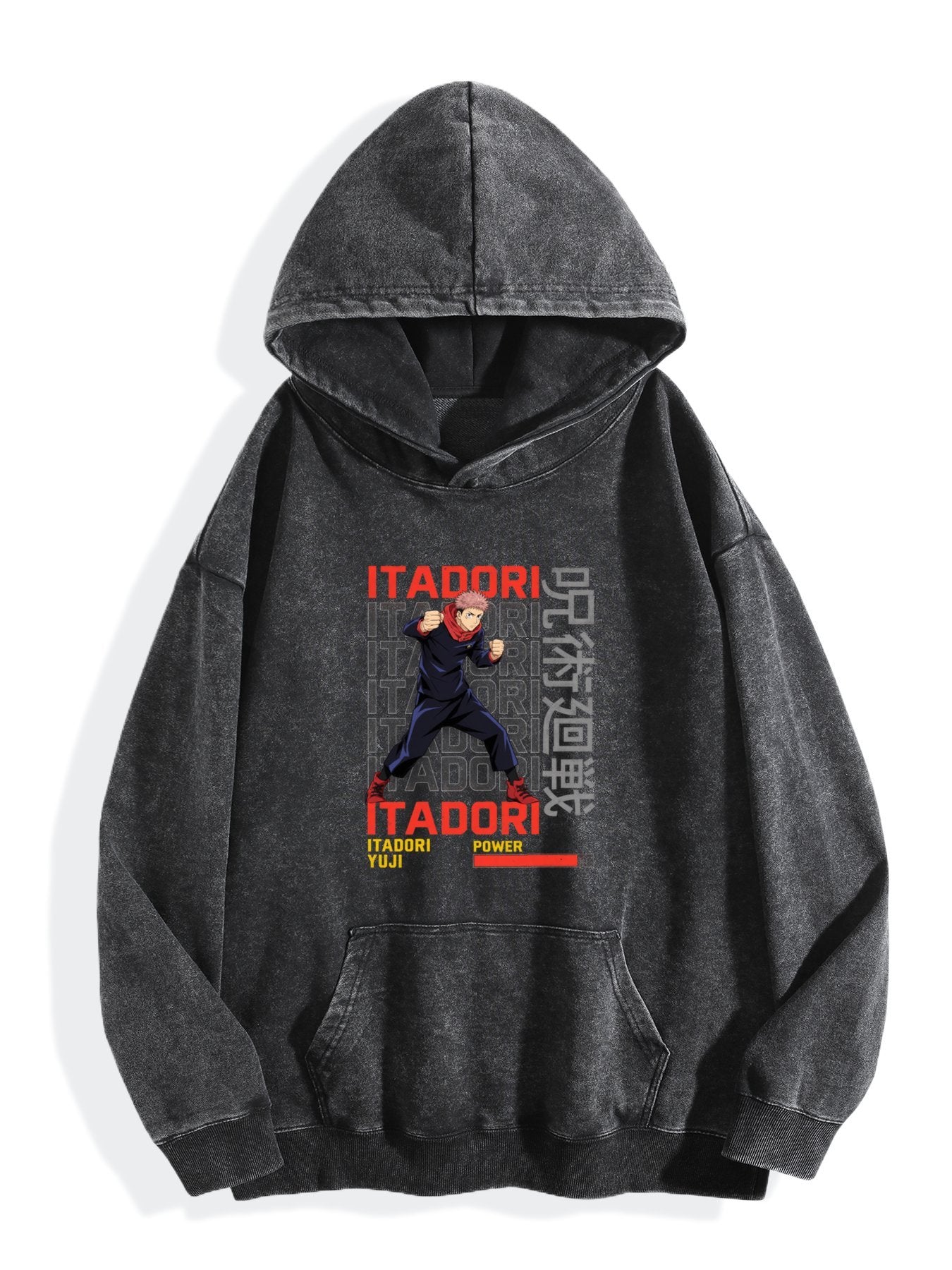 Jujutsu Kaisen Itadori Yuji Text Print Vintage Wash Oversized Hoodie