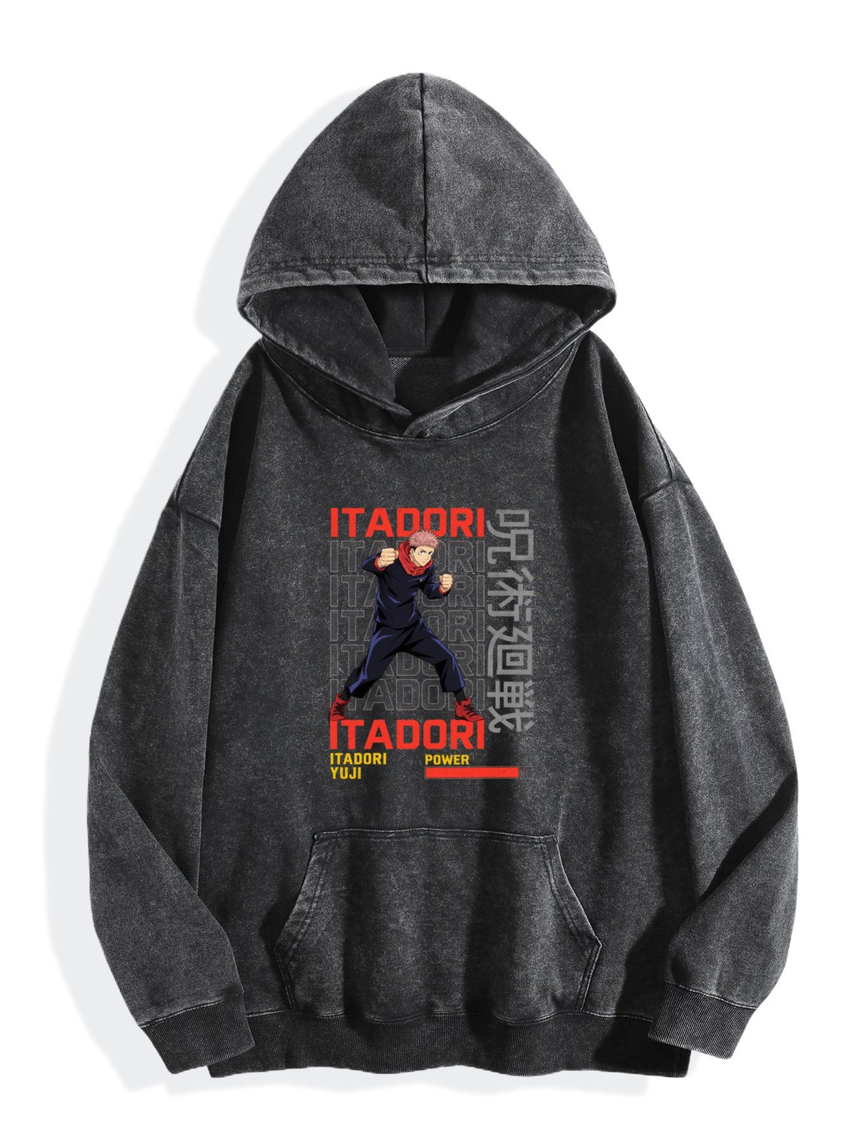 Jujutsu Kaisen Itadori Yuji Text Print Vintage Wash Oversized Hoodie