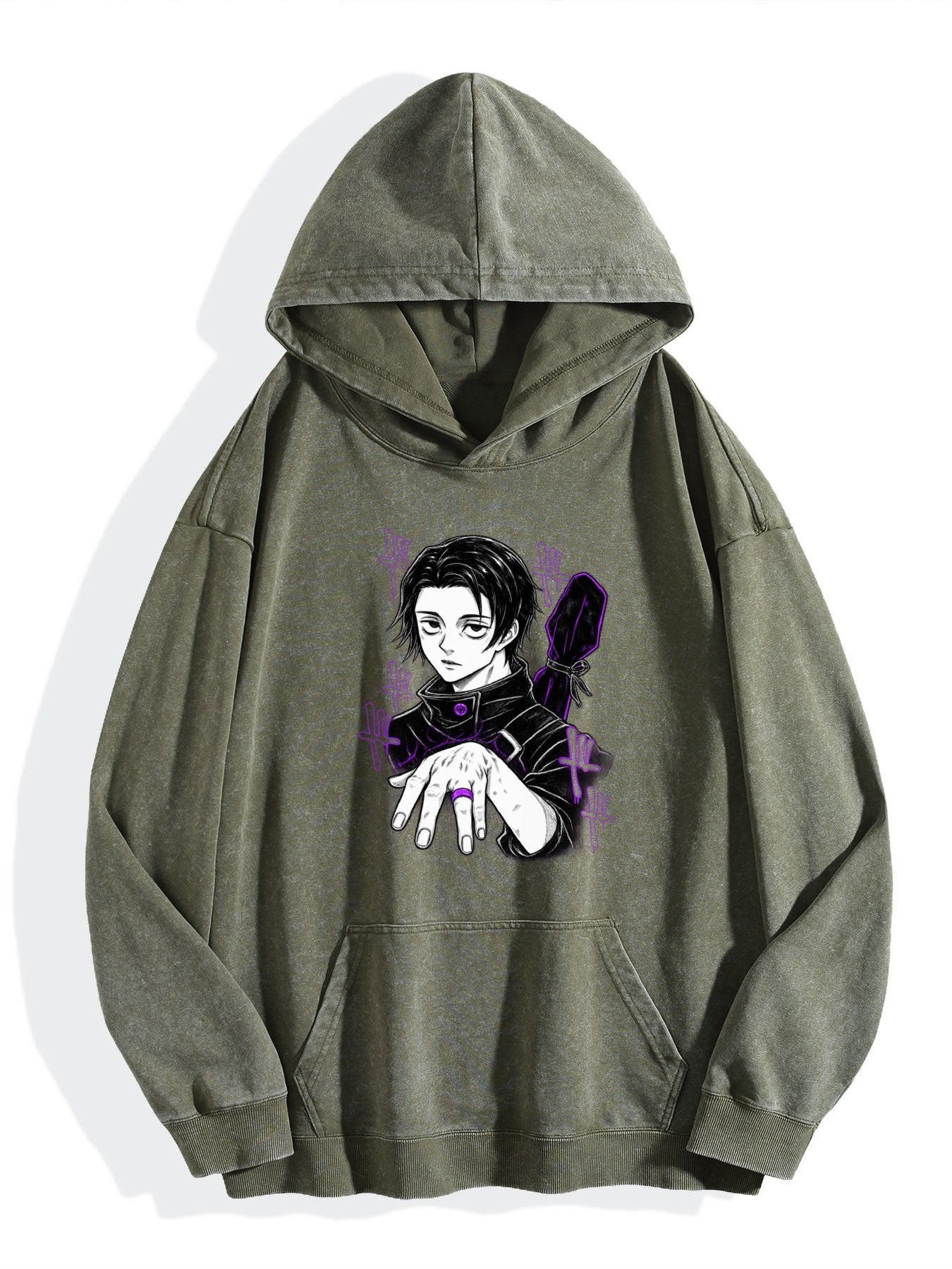 Jujutsu Kaisen Yuta Purple Accent Vintage Wash Oversized Hoodie