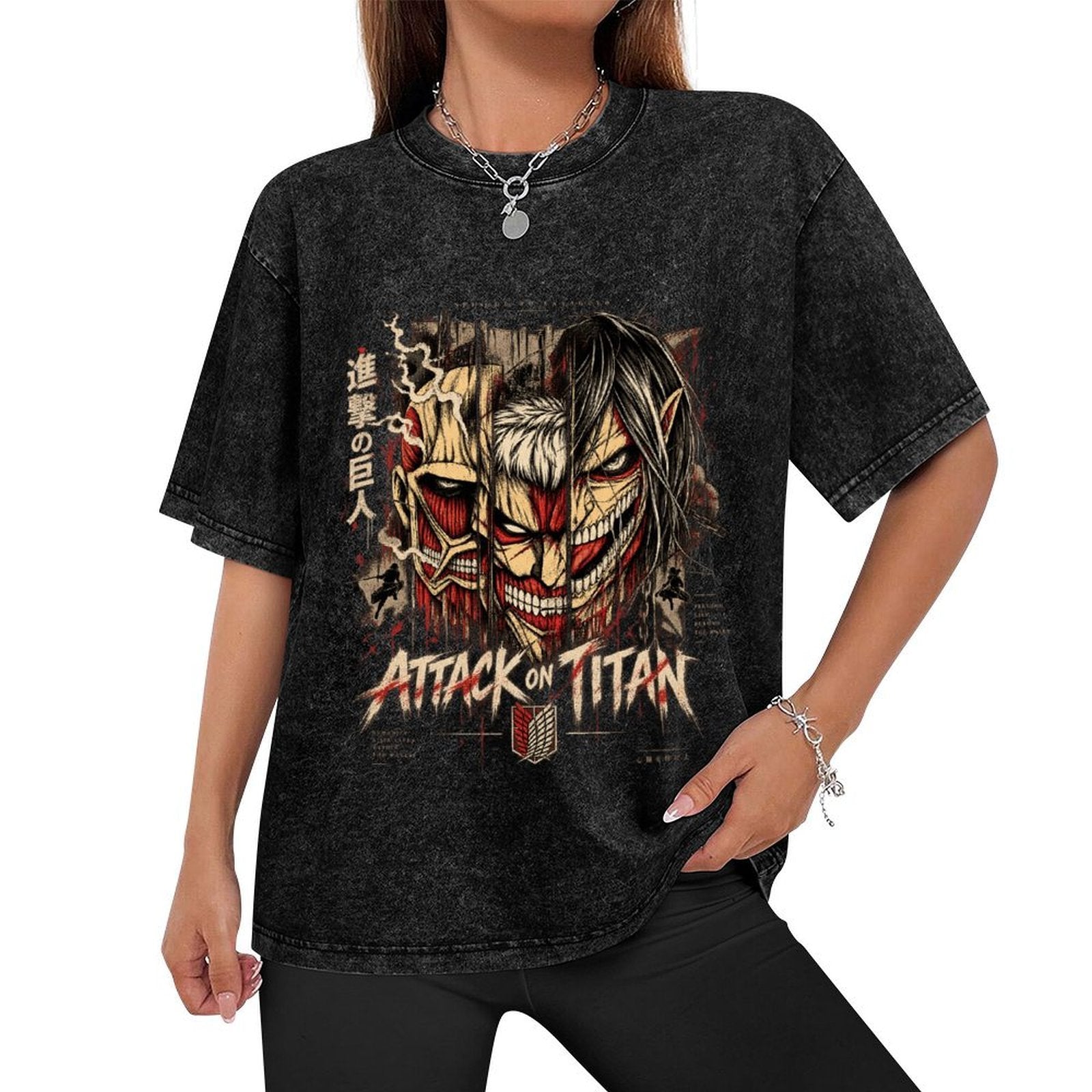Attack On Titan Multi‑Titan Collage Oversized Washed Men Tee