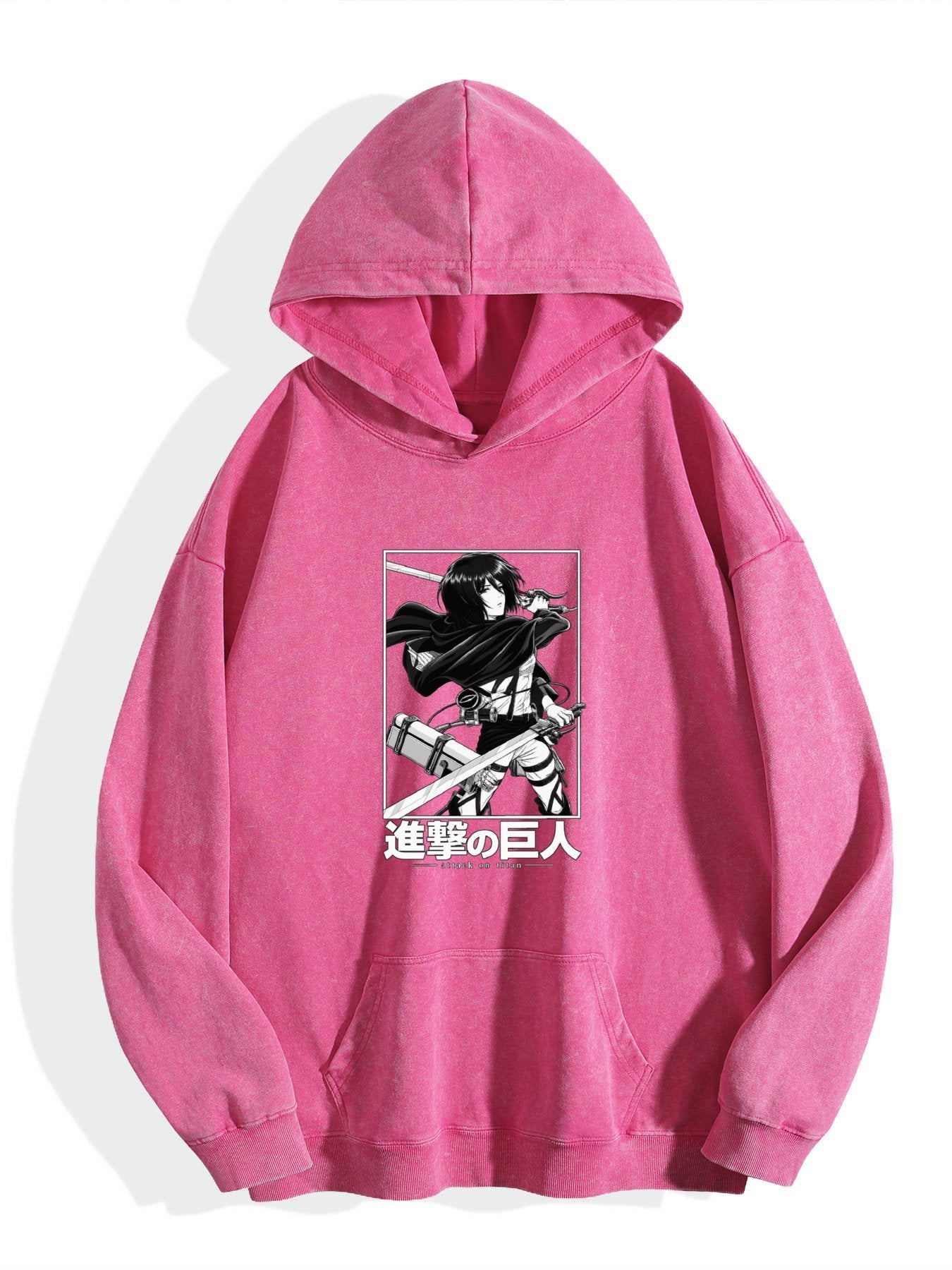 Attack On Titan Mikasa Framed B&W Vintage Wash Oversized Hoodie