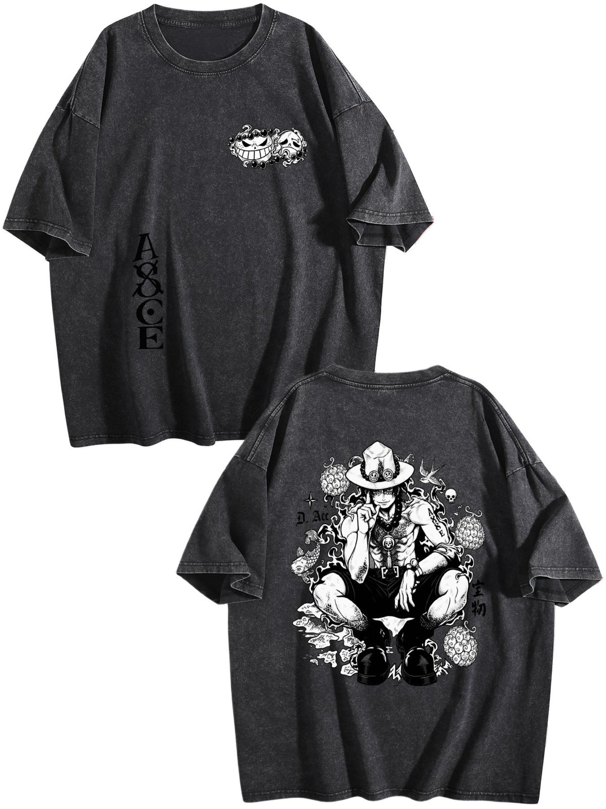 One Piece Double‑Sided Print Vintage Washed Anime T‑Shirt