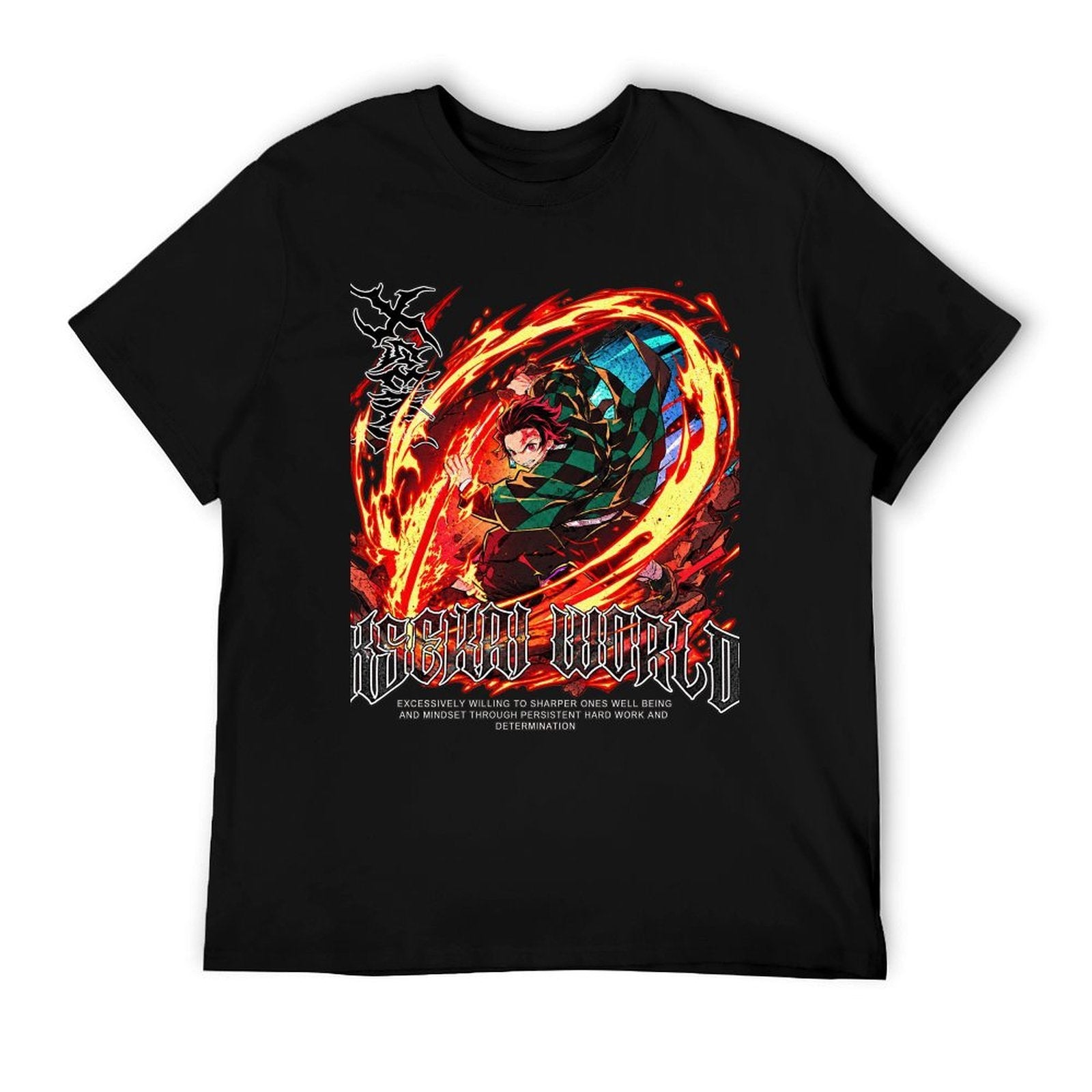 Demon Slayer Tanjiro Fire Breath Metal Style Graphic Men Tee