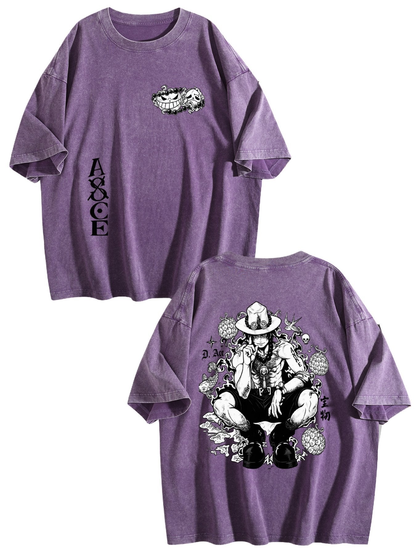 One Piece Double‑Sided Print Vintage Washed Anime T‑Shirt