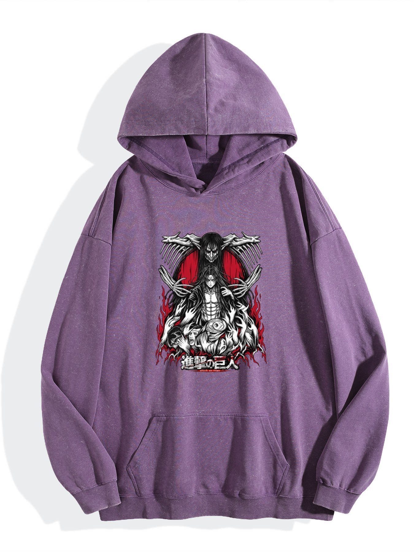Attack On Titan Dark Red Accent Vintage Wash Oversized Hoodie
