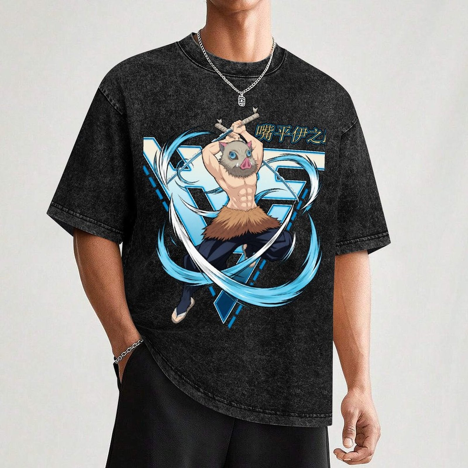 Demon Slayer Inosuke Hashibira Oversized Washed Men Tee