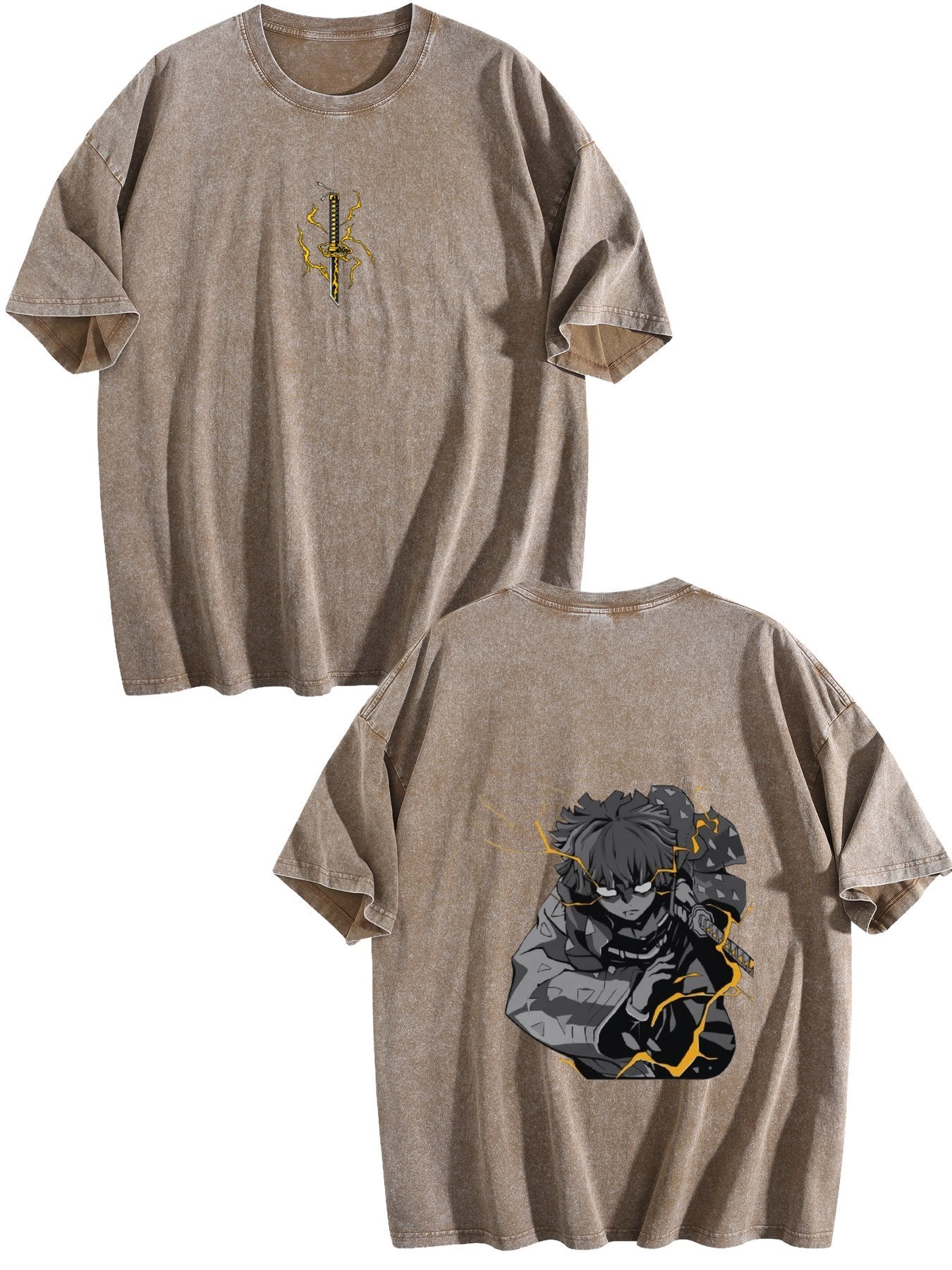 Demon Slayer Zenitsu Vintage‑Washed Double‑Sided Anime T‑Shirt