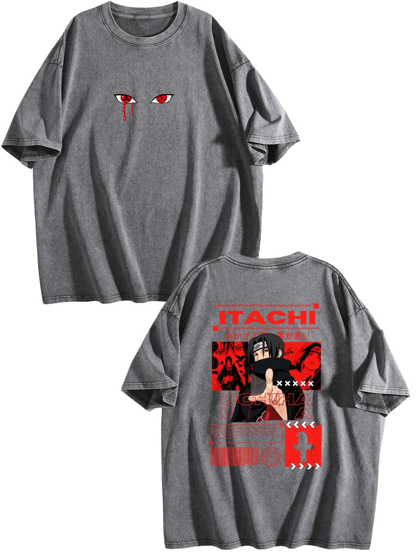 Naruto Itachi Uchiha Double‑Sided Vintage Washed Anime T‑Shirt