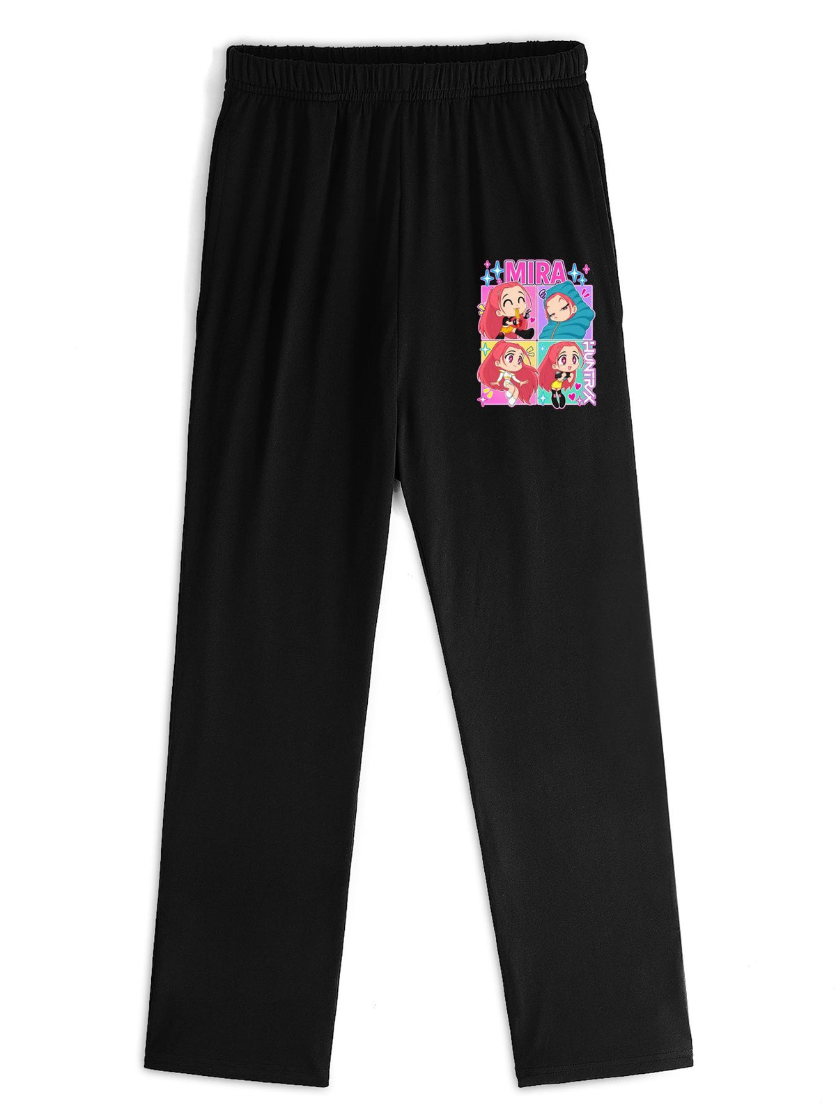 Pop Huntress Squad Vibrant Block Character‑Print Straight‑Leg Sweatpants