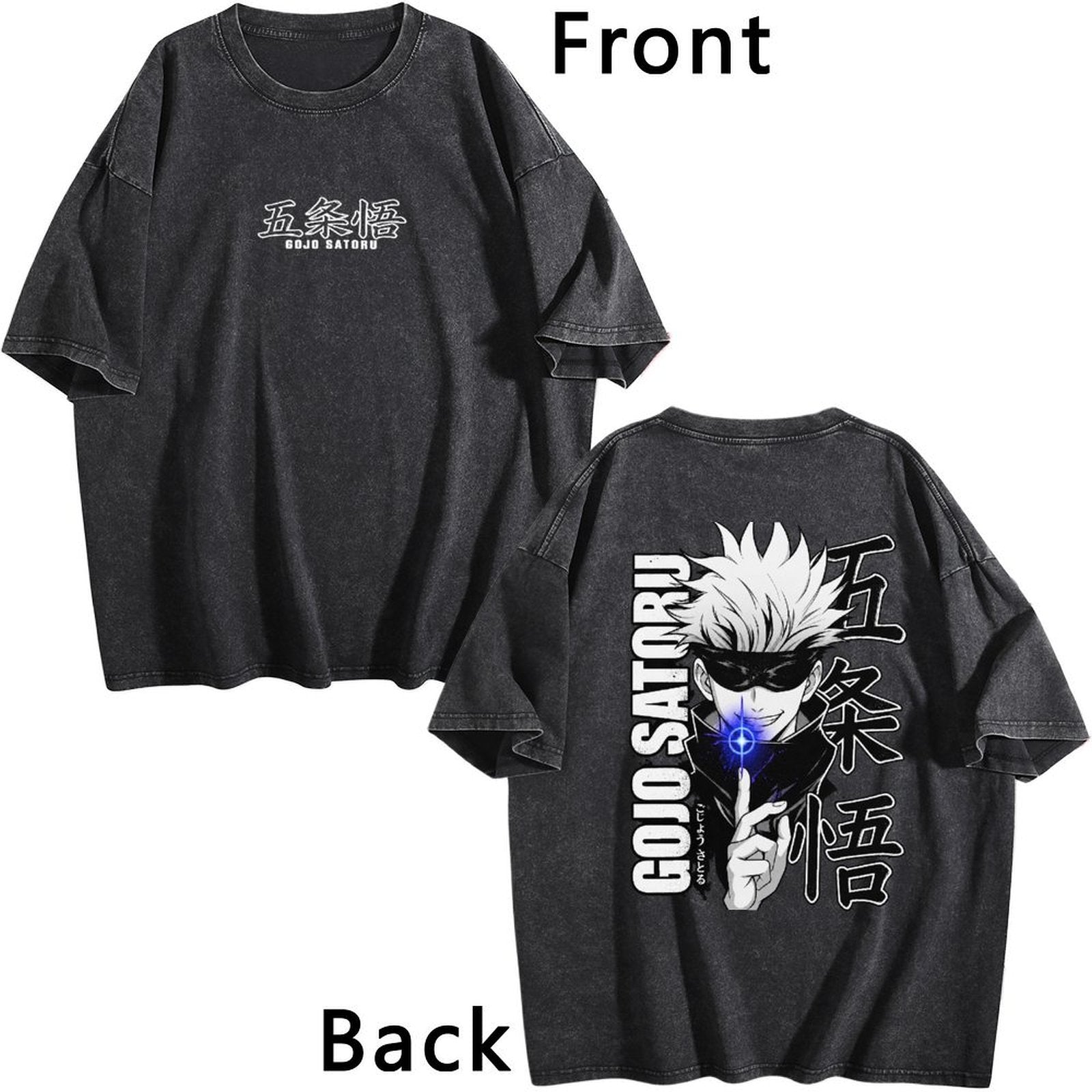 Jujutsu Kaisen Gojo Satoru Double‑Sided Print Vintage Washed T‑Shirt