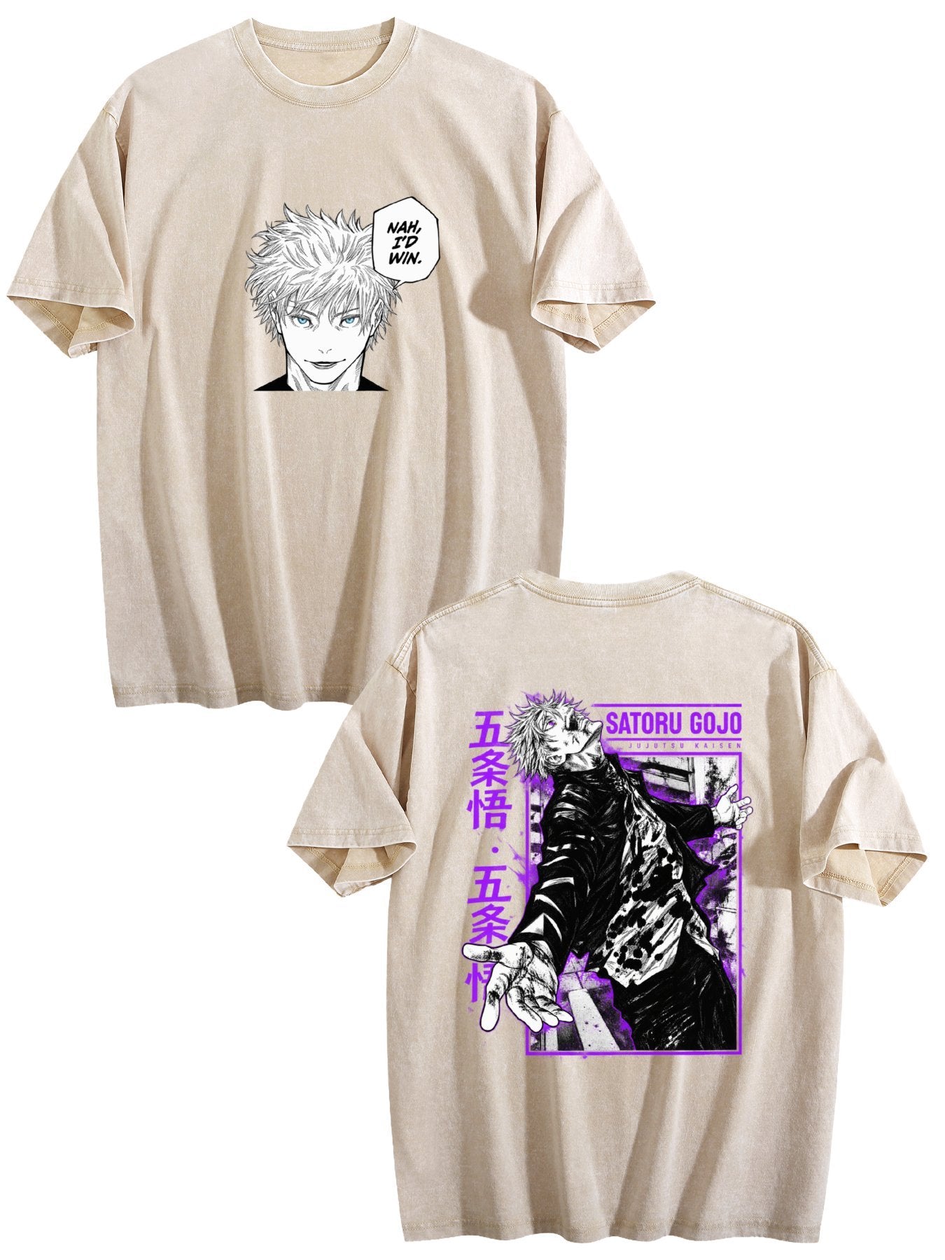 Jujutsu Kaisen Gojo Satoru Printed Vintage Washed Short‑Sleeve T‑Shirt