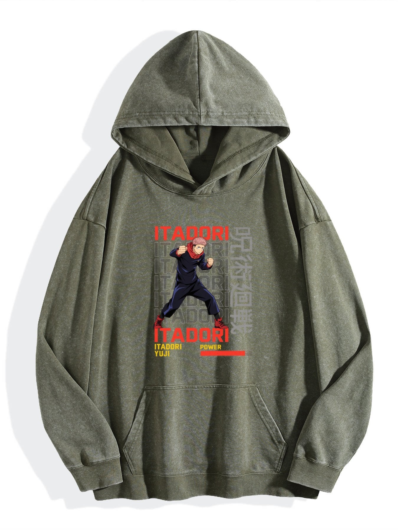 Jujutsu Kaisen Itadori Yuji Text Print Vintage Wash Oversized Hoodie