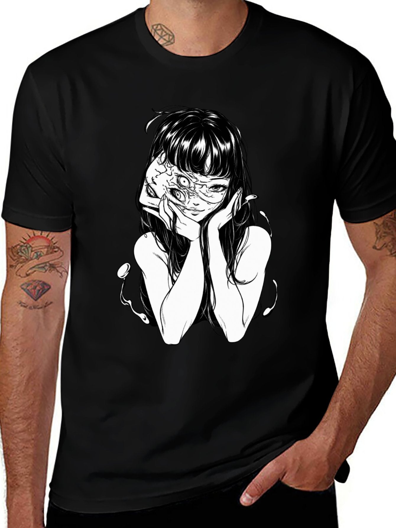 Tomie Junji Ito Black‑White Sketch Anime Short Sleeve T‑Shirt