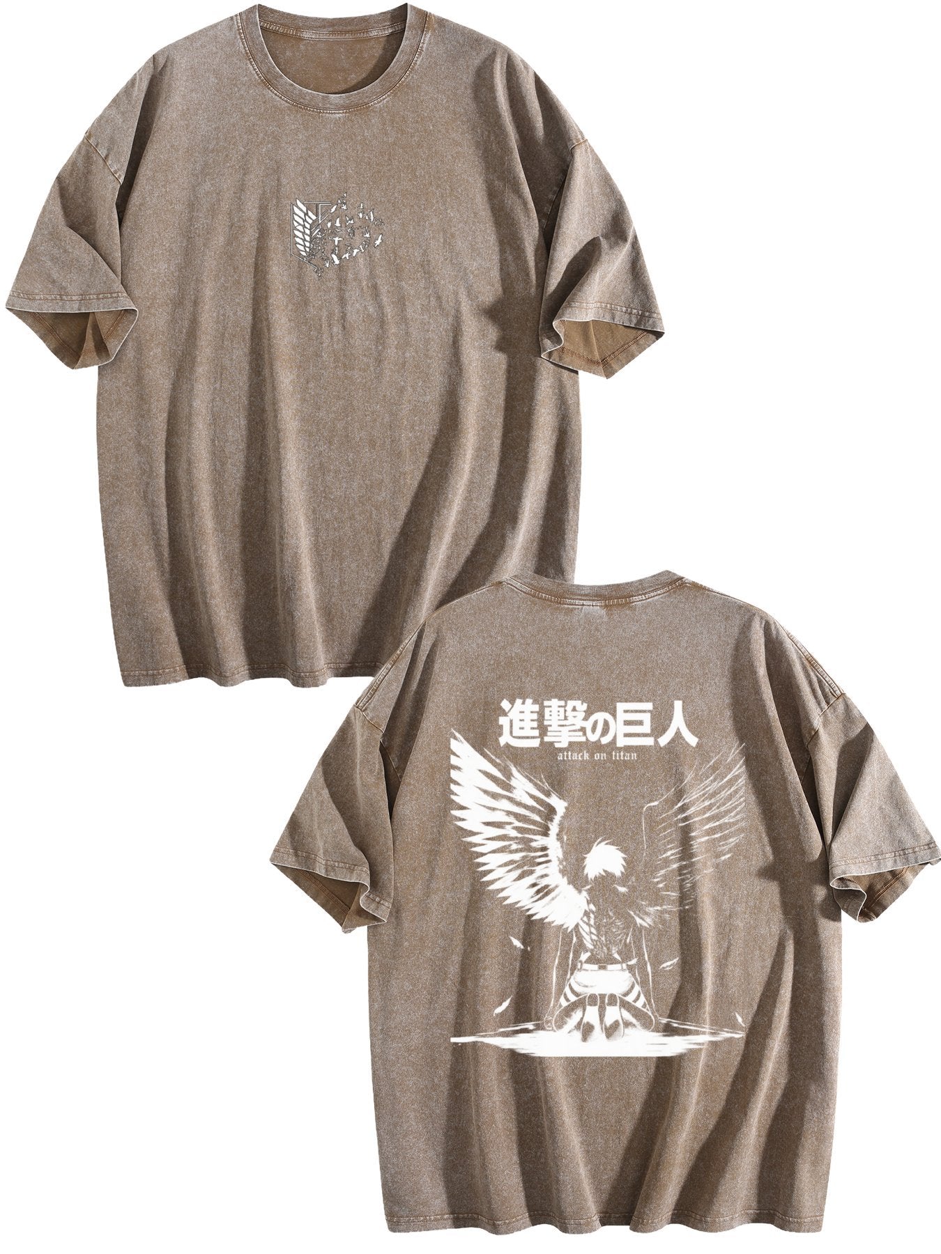 Attack On Titan Freedom Eagle Vintage‑Washed Double‑Sided Anime T‑Shirt