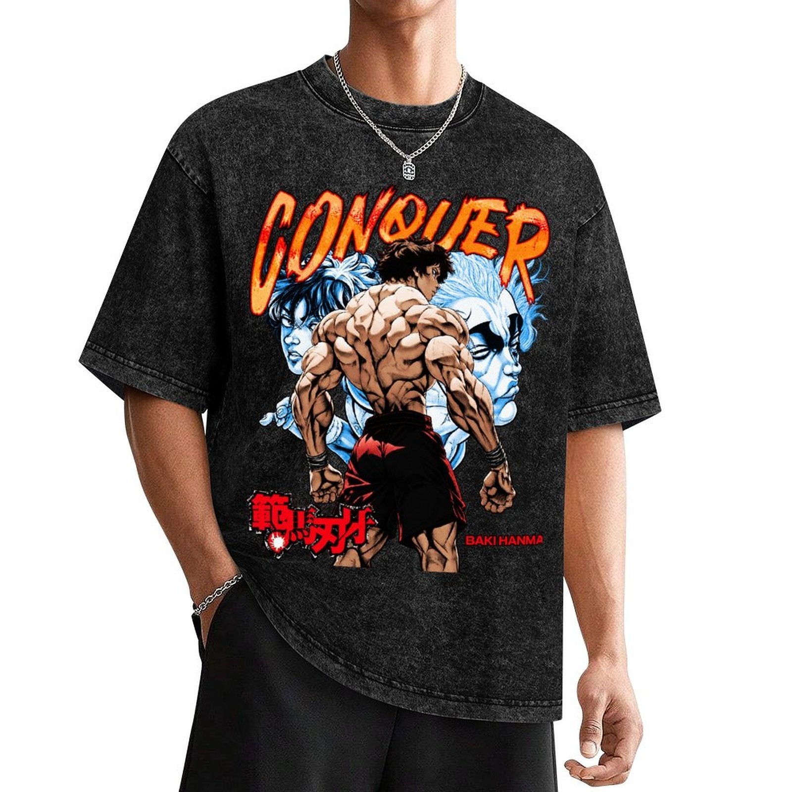 Baki Hanma Conquer Vintage Washed Anime T‑Shirt