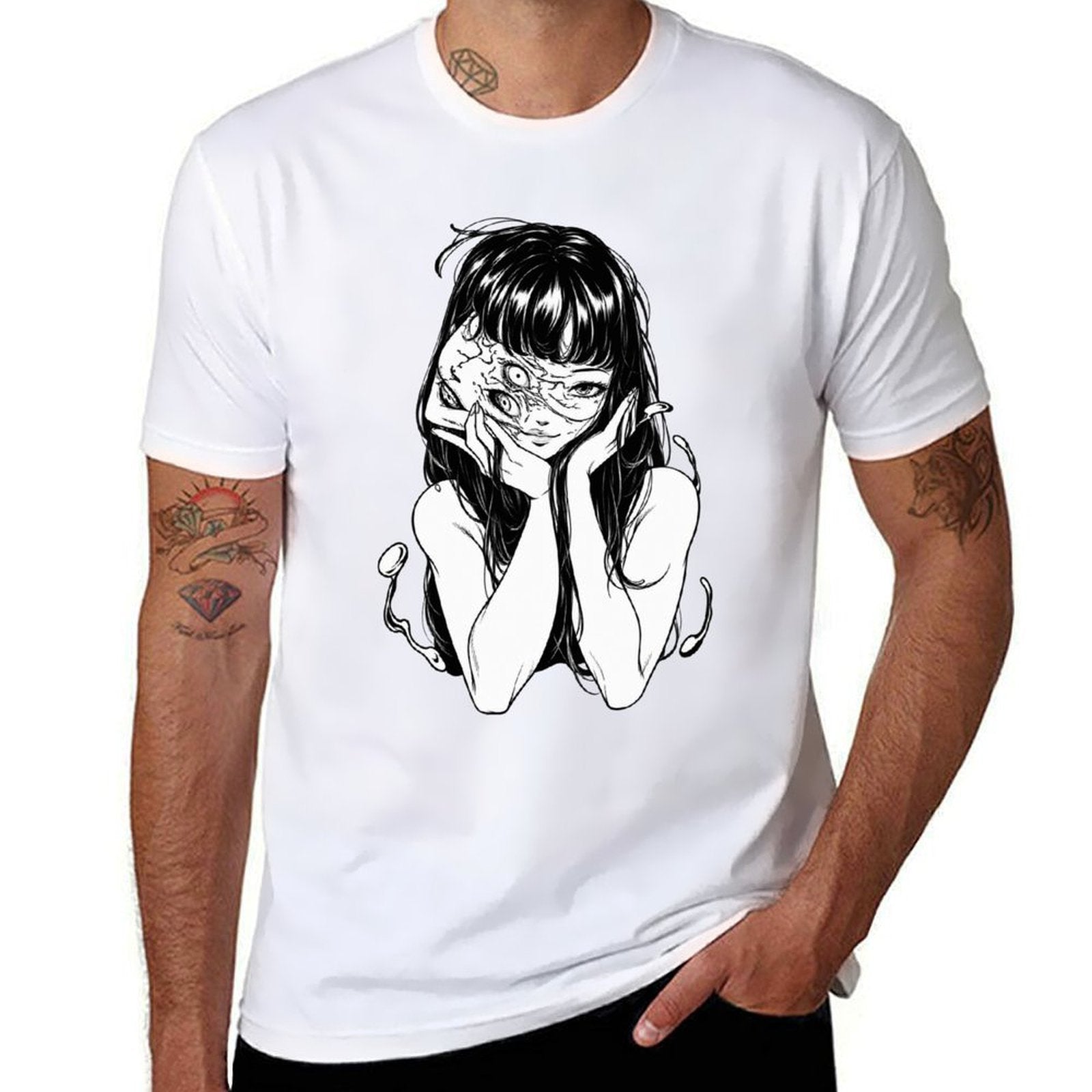 Tomie Junji Ito Black‑White Sketch Anime Short Sleeve T‑Shirt