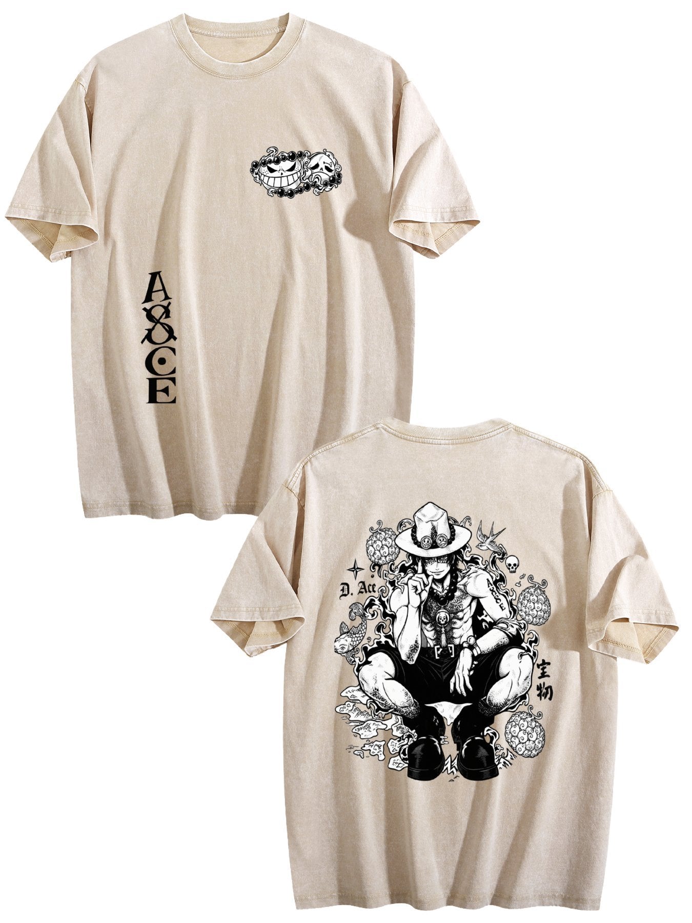 One Piece Double‑Sided Print Vintage Washed Anime T‑Shirt