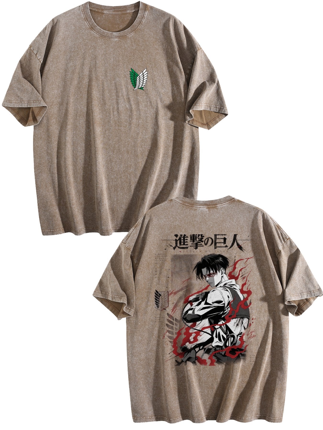 Attack On Titan Levi Double‑Sided Print Vintage Washed T‑Shirt