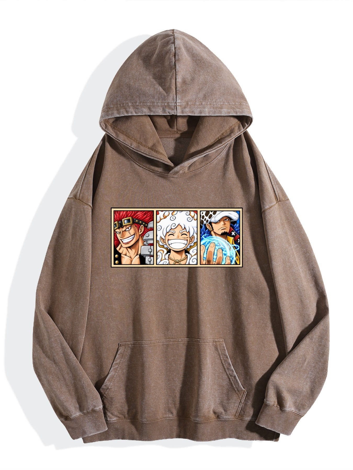 One Piece Three‑Panel Character Vintage Wash Oversized Hoodie
