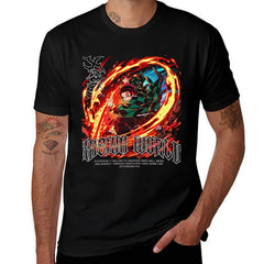 Demon Slayer Tanjiro Fire Breath Metal Style Graphic Men Tee