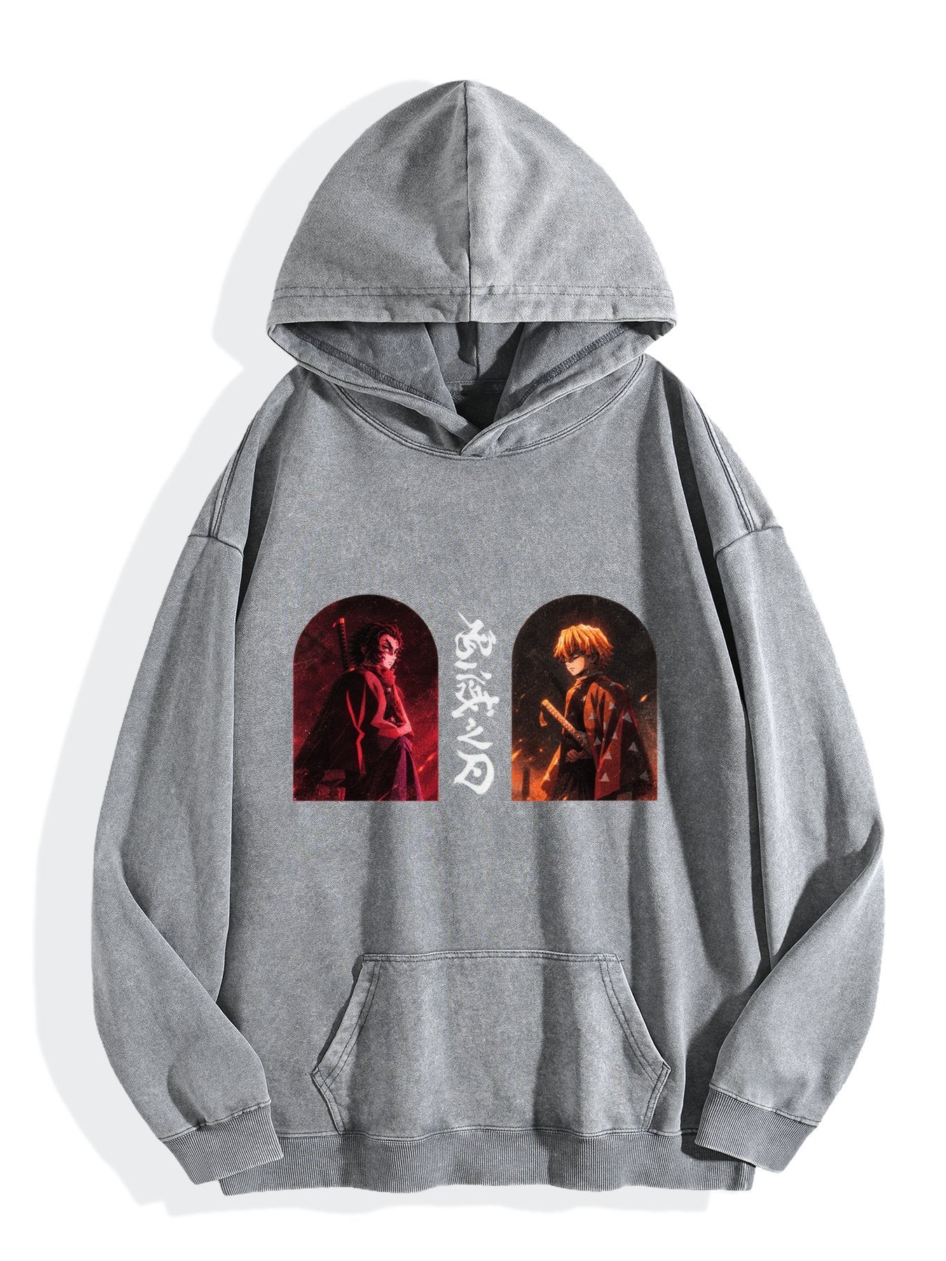 Demon Slayer Dual Character Arch Frame Vintage Wash Oversized Hoodie