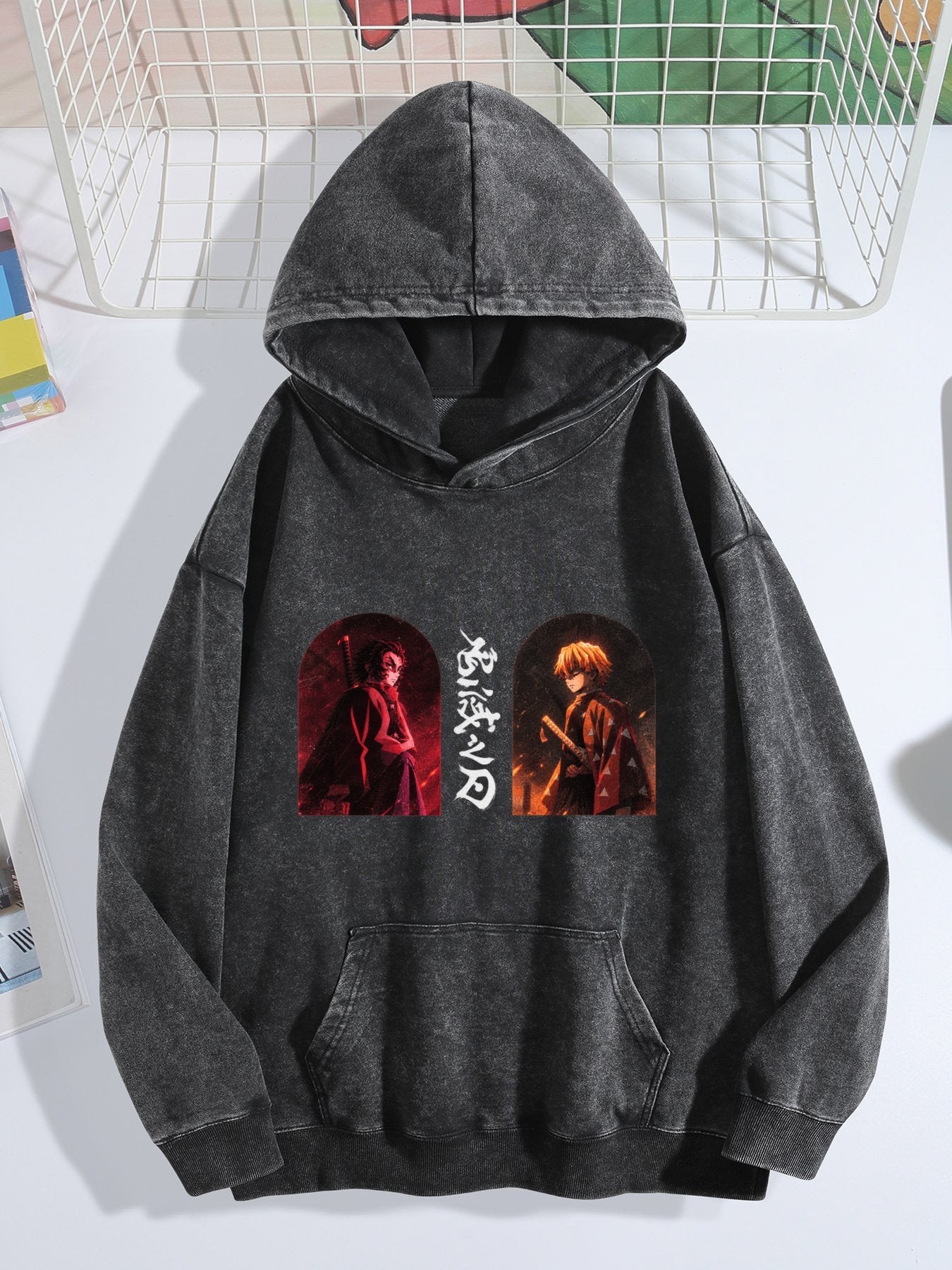 Demon Slayer Dual Character Arch Frame Vintage Wash Oversized Hoodie