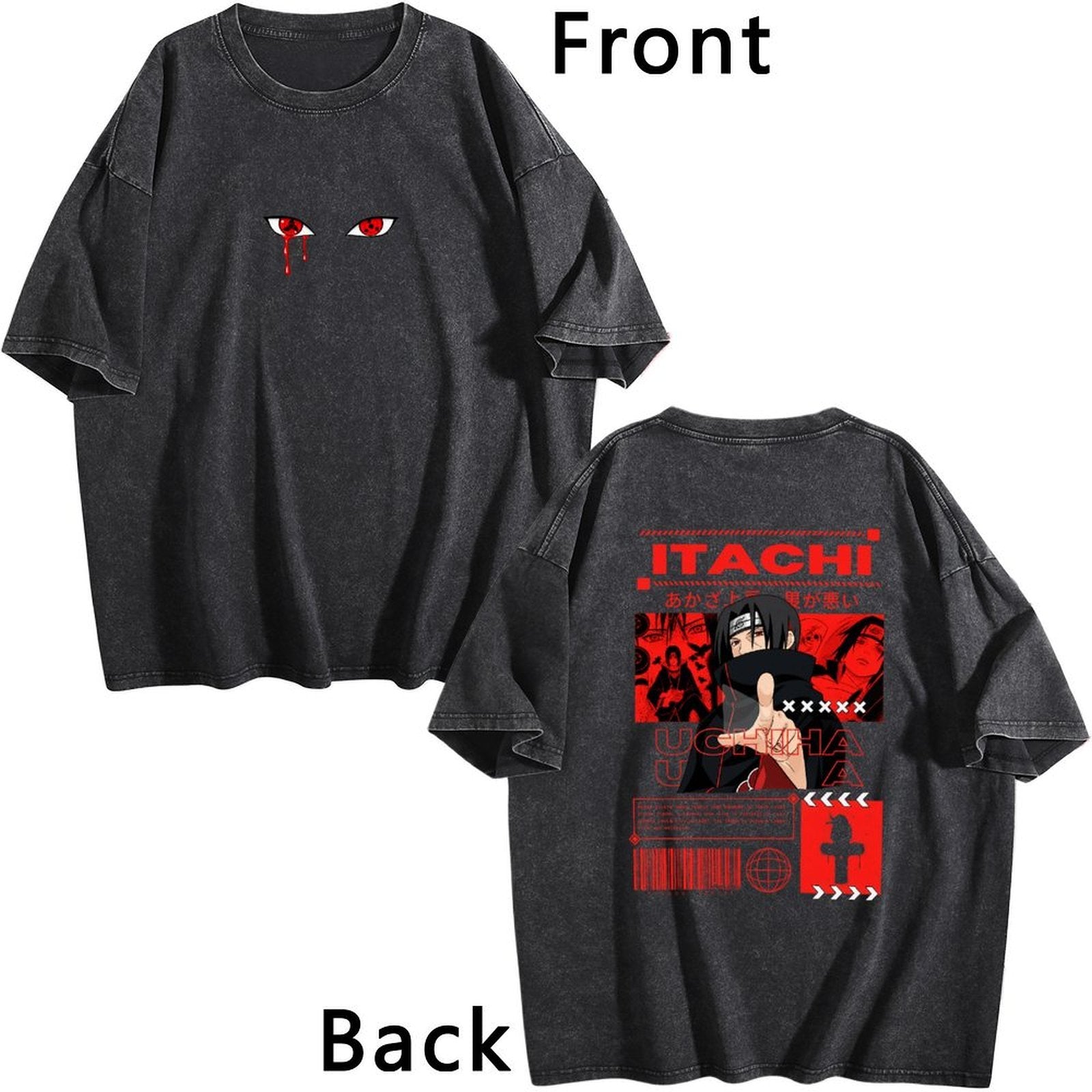 Naruto Itachi Uchiha Double‑Sided Vintage Washed Anime T‑Shirt