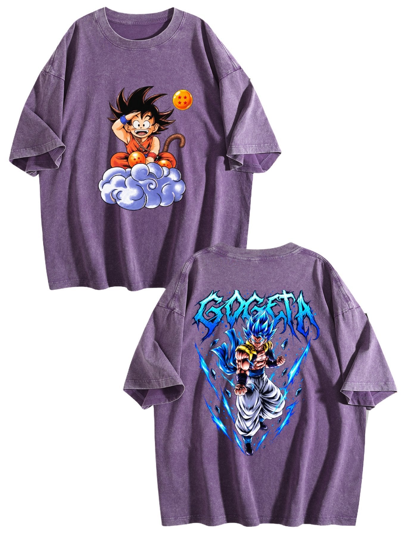 Dragon Ball Goku Gogeta Print Vintage Washed Short Sleeve T‑Shirt