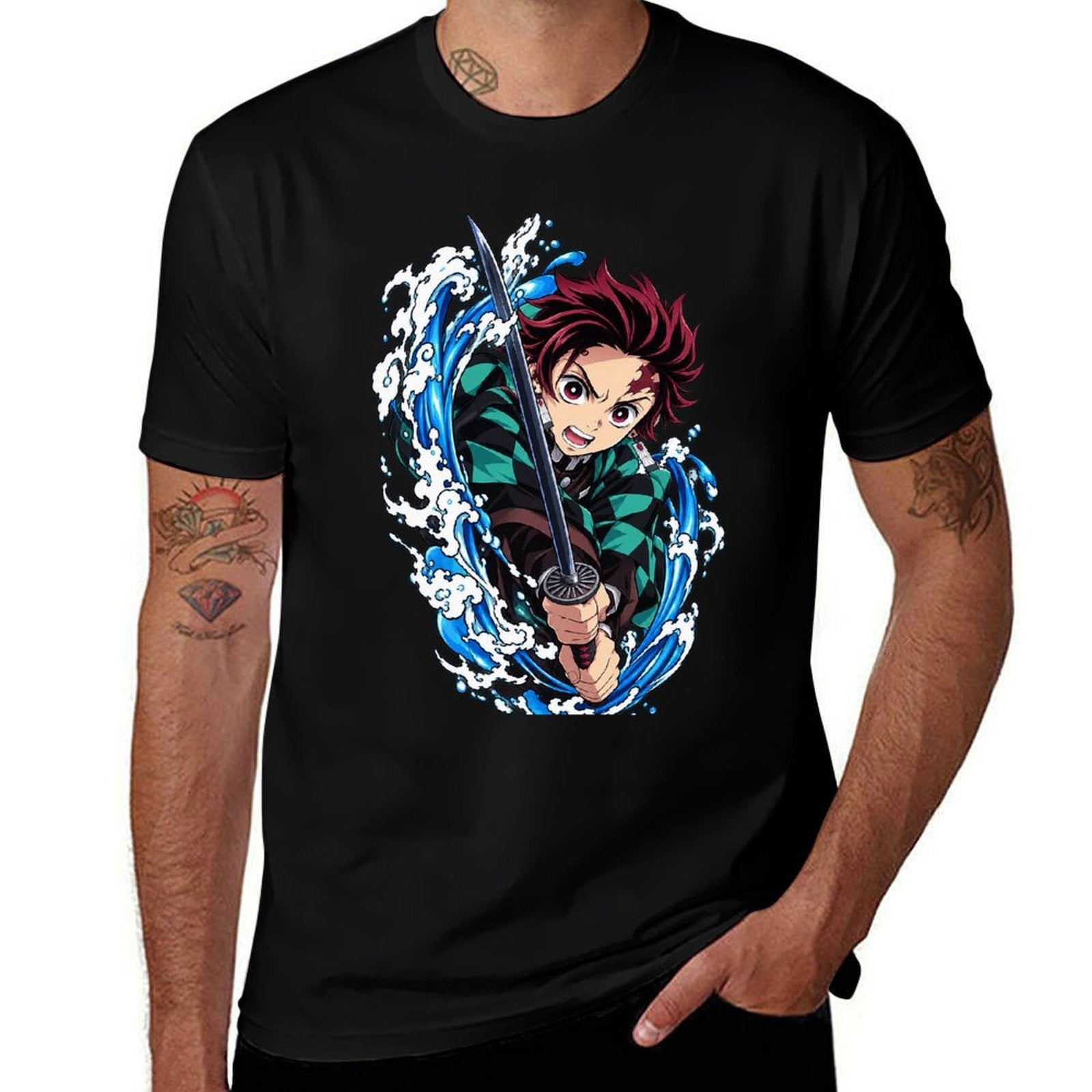 Demon Slayer Tanjiro Water Breathing Effect Graphic Men Tee