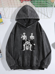 One Piece Three‑Character Group Vintage Wash Oversized Hoodie