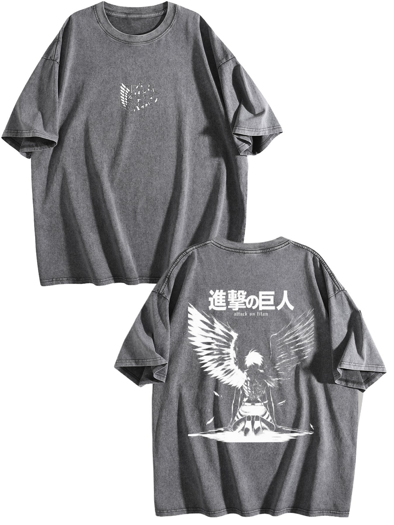 Attack On Titan Freedom Eagle Vintage‑Washed Double‑Sided Anime T‑Shirt