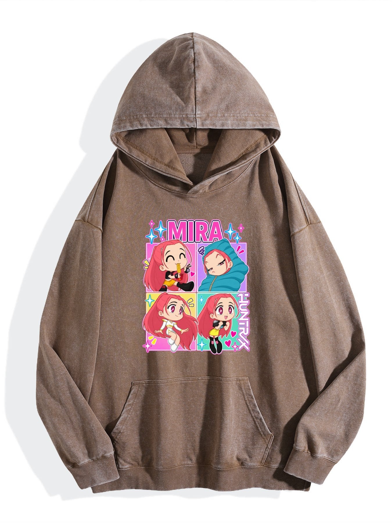 Pop Demon Hunters Mira Chibi Four‑Panel Vintage Wash Hoodie