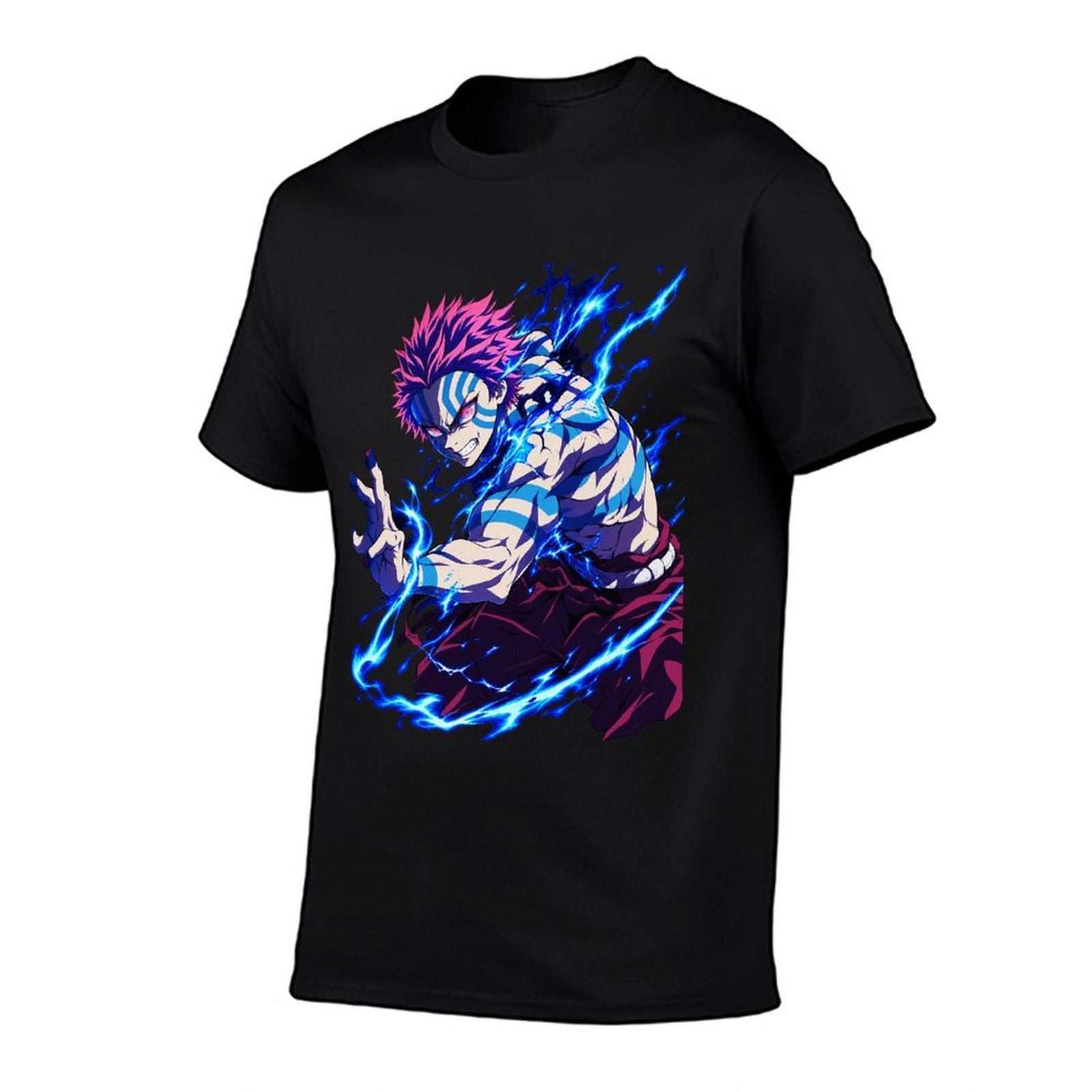 Demon Slayer Akaza Blue Lightning Graphic Oversized Men Tee