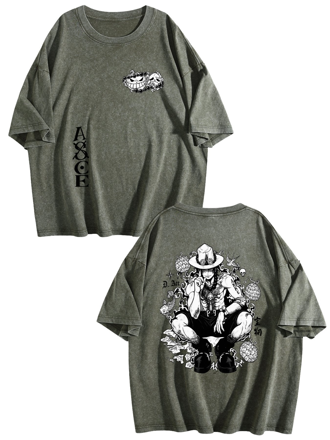 One Piece Double‑Sided Print Vintage Washed Anime T‑Shirt