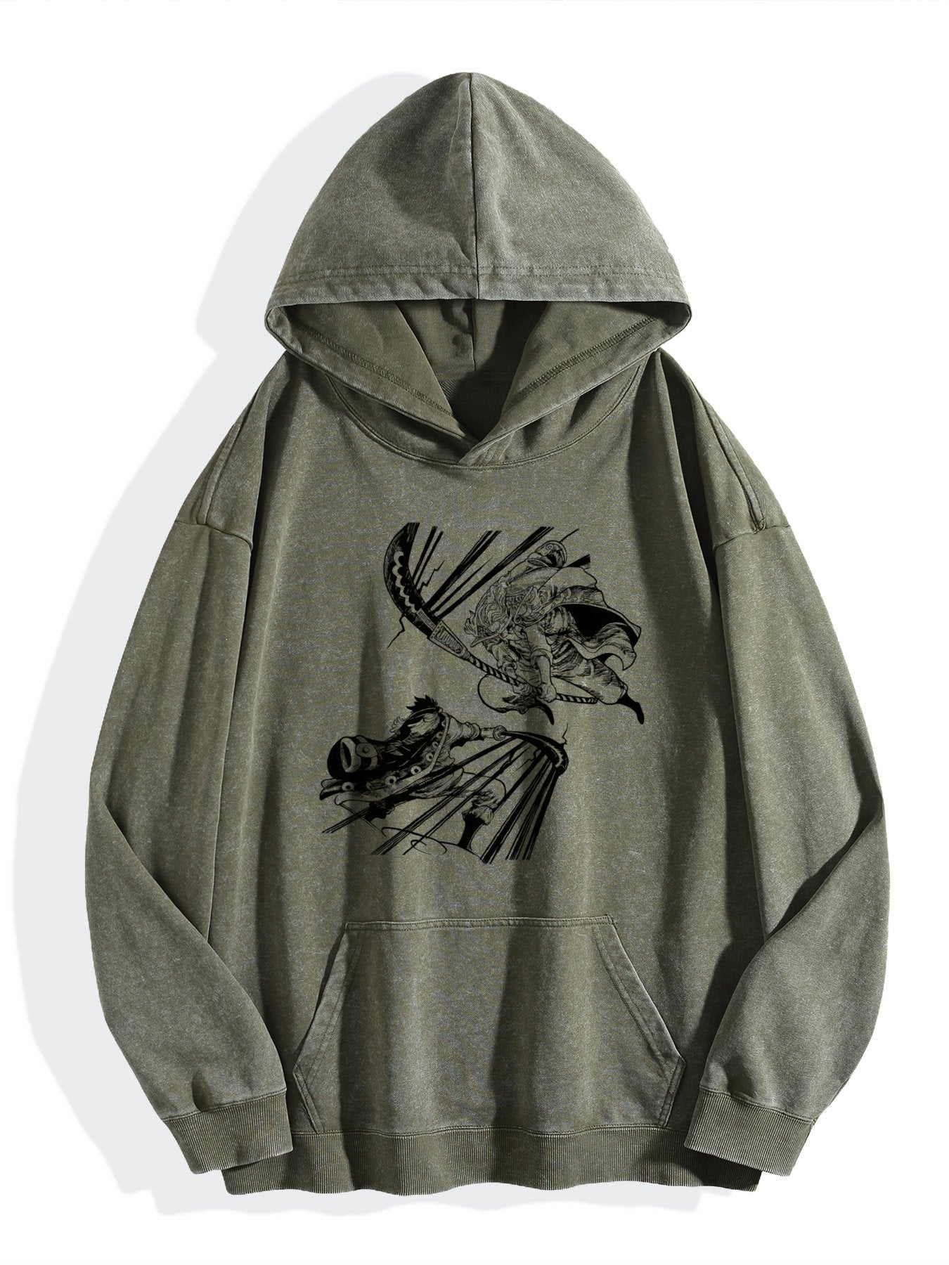 One Piece Anime Graphic Vintage Wash Oversized Hoodie