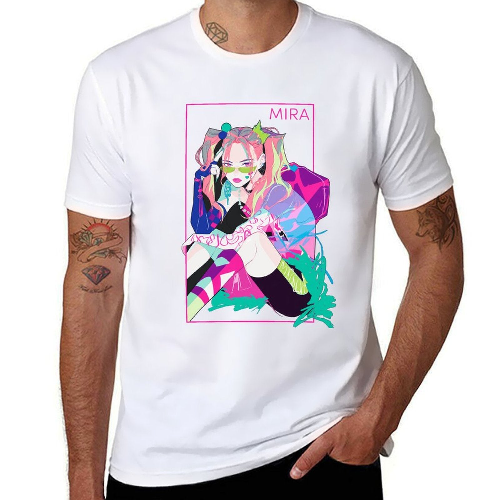 Kpop Demon Hunters Mira Vaporwave Framed Portrait Graphic Men Tee