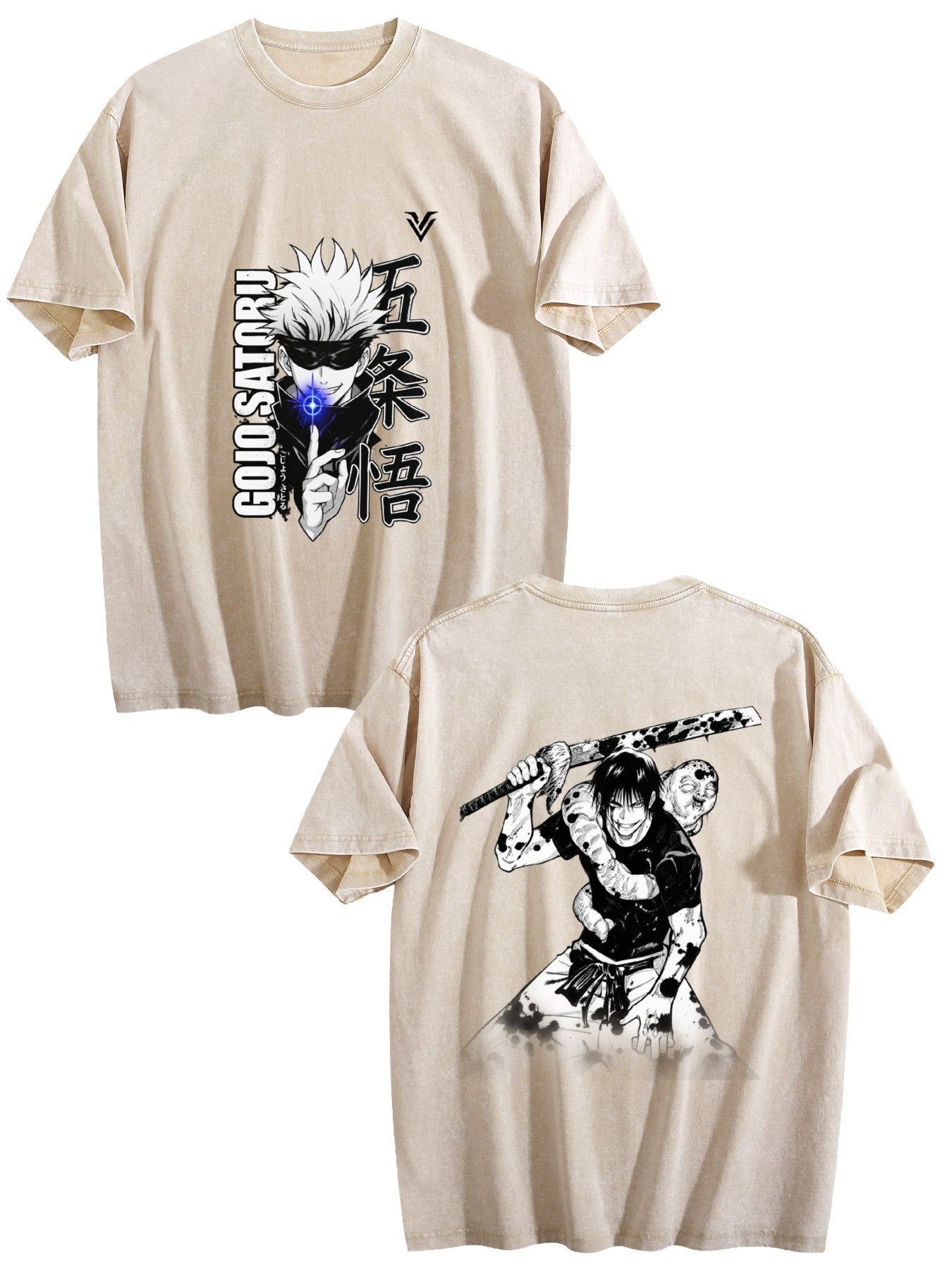 Jujutsu Kaisen Gojo Satoru Printed Vintage Washed Short‑Sleeve T‑Shirt