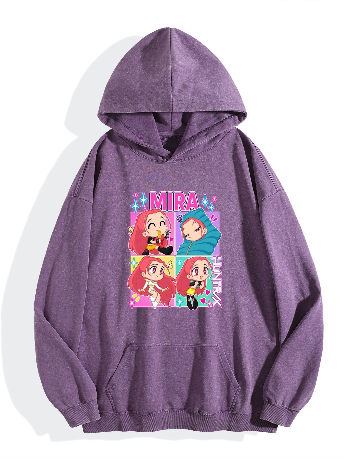 Pop Demon Hunters Mira Chibi Four‑Panel Vintage Wash Hoodie