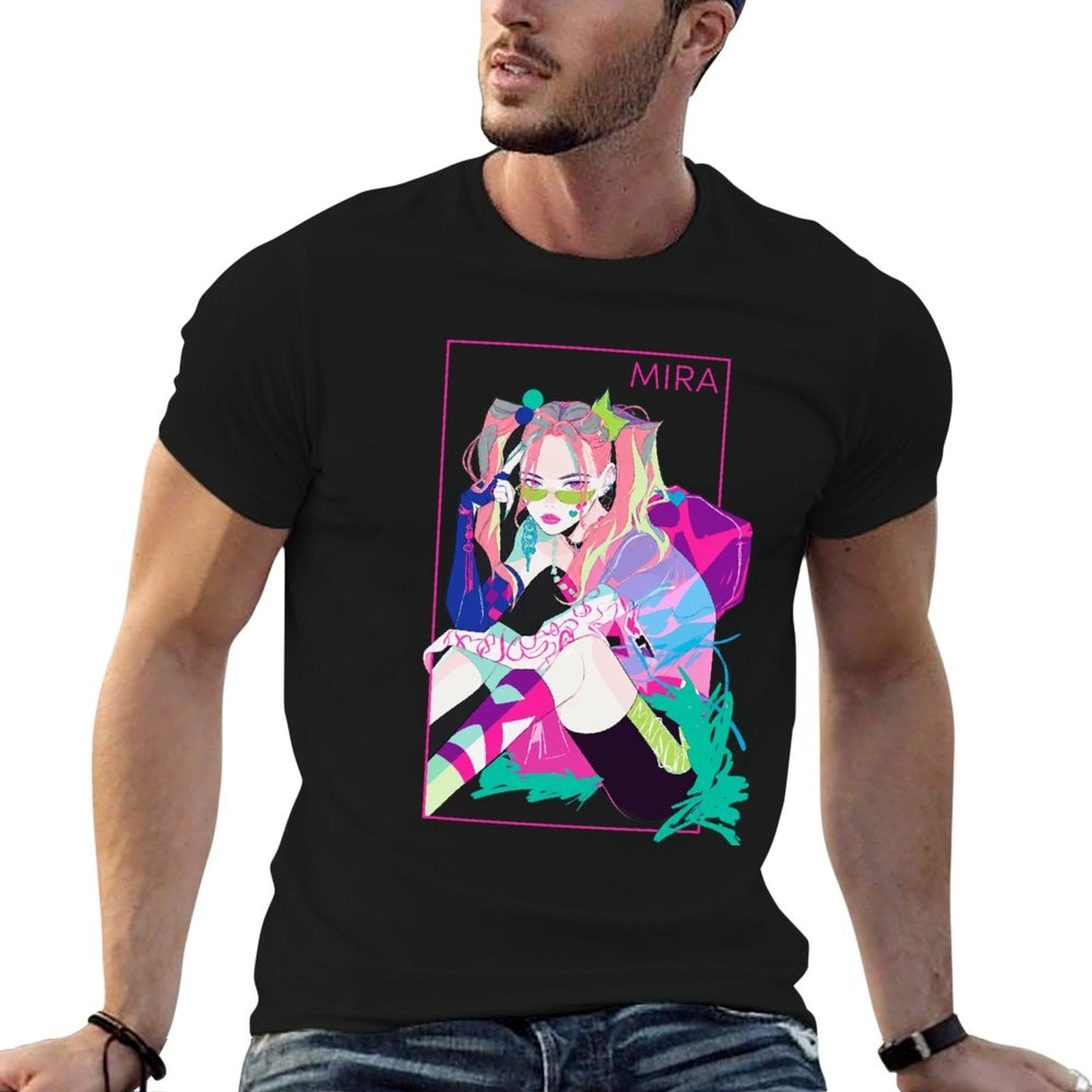 Kpop Demon Hunters Mira Vaporwave Framed Portrait Graphic Men Tee