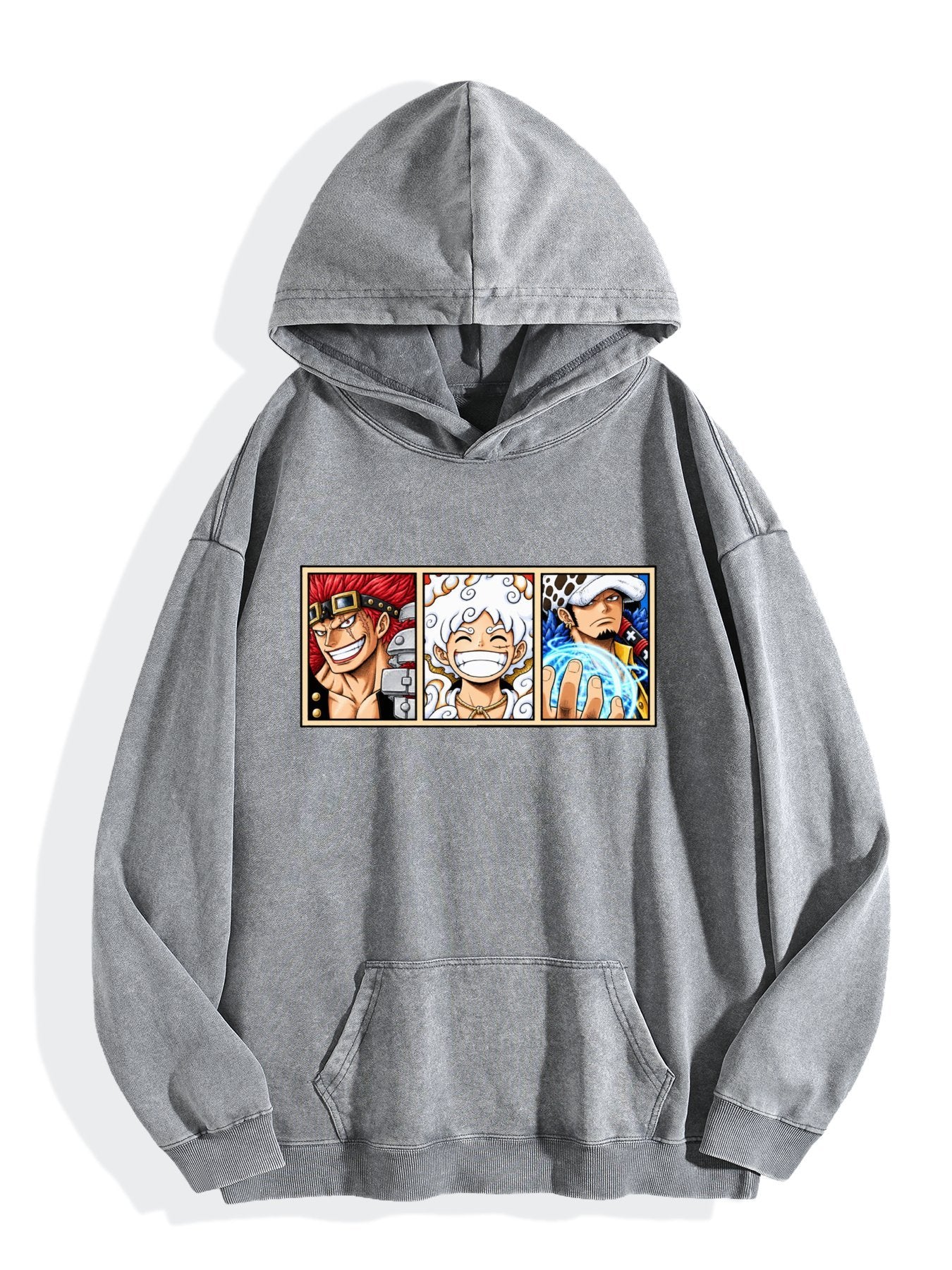 One Piece Three‑Panel Character Vintage Wash Oversized Hoodie