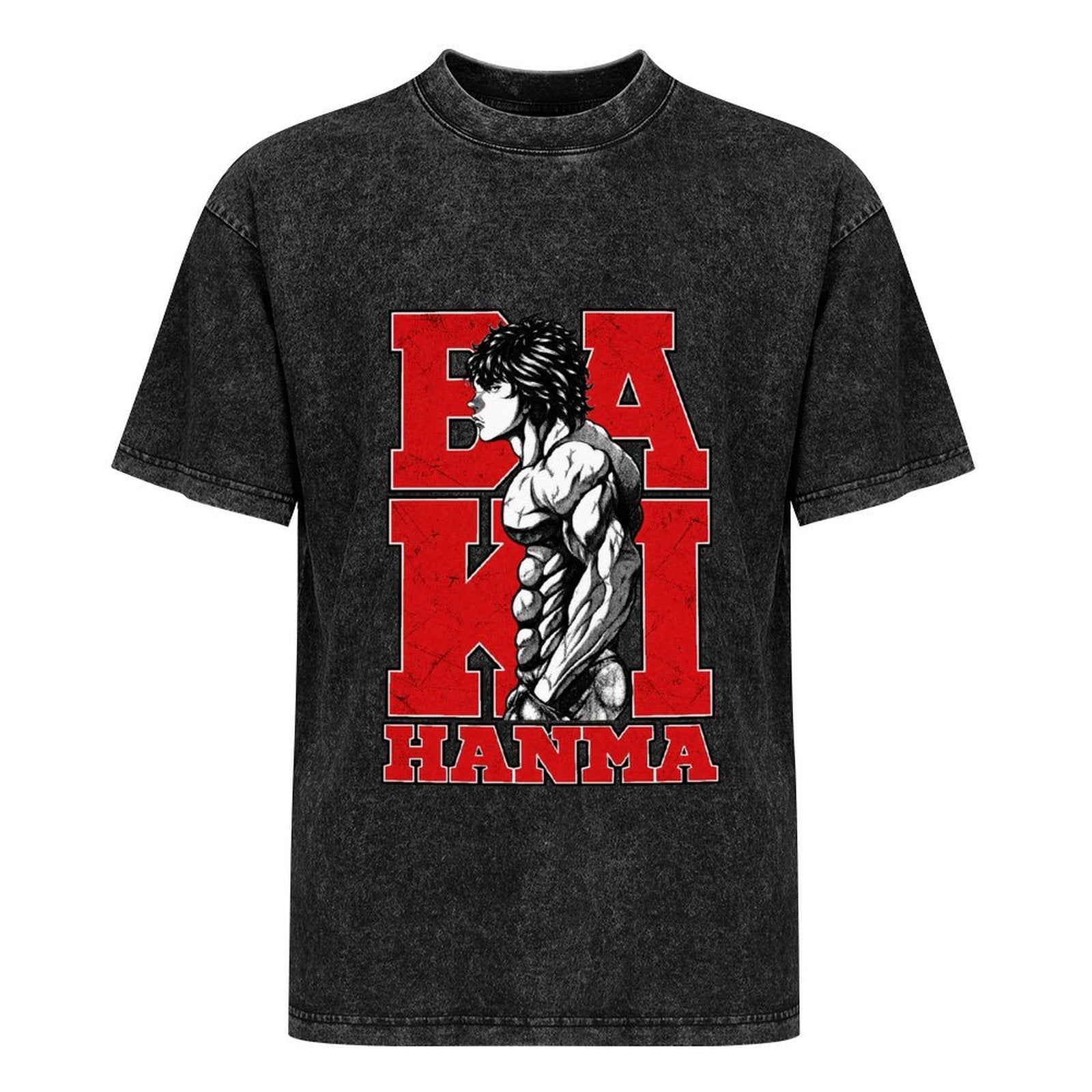 Baki Hanma Red‑Black Letter Vintage Washed Anime T‑Shirt