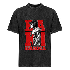 Baki Hanma Red‑Black Letter Vintage Washed Anime T‑Shirt