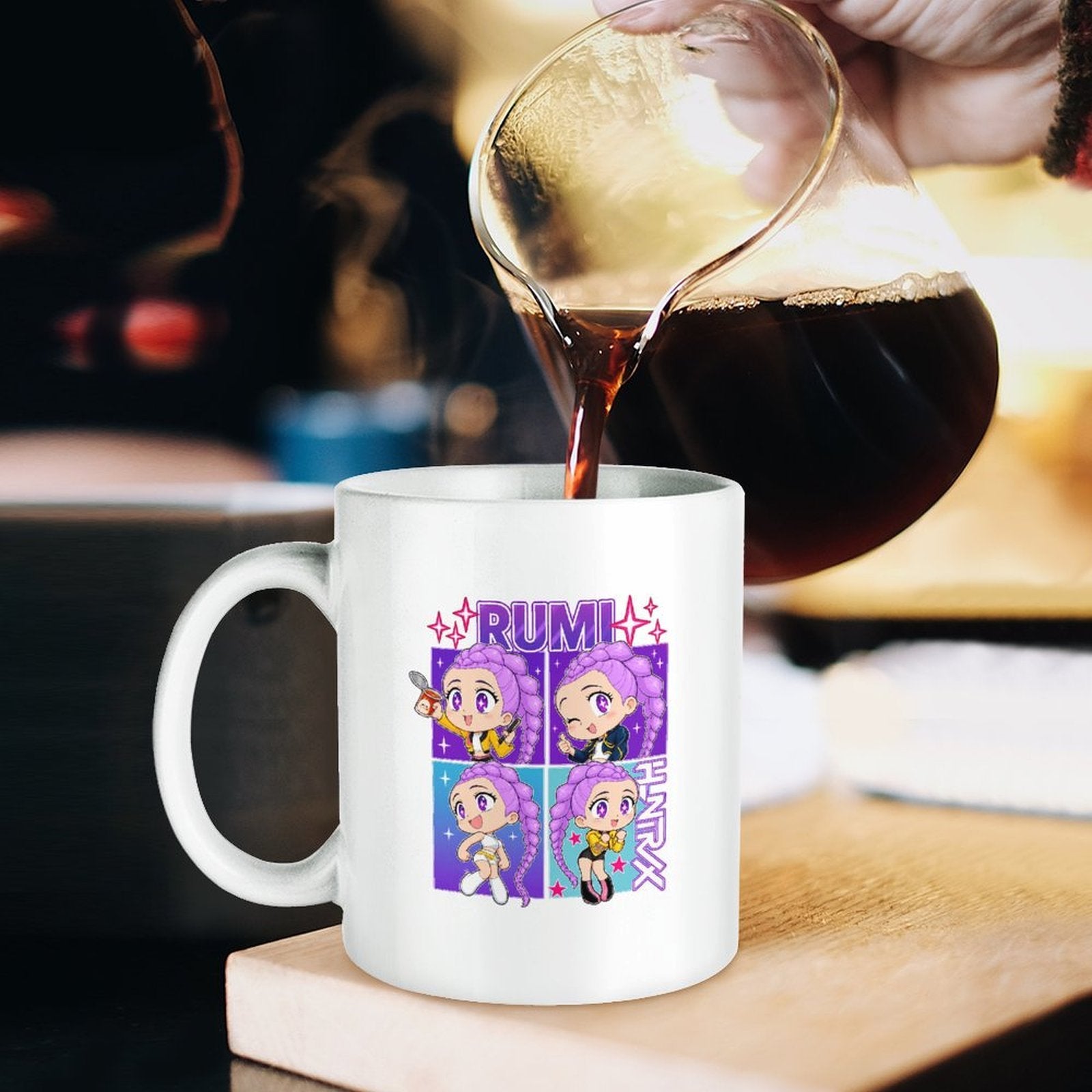 Pop Hunt Witch Squad Rumi Chibi Four‑Panel 11oz Anime Ceramic Mug