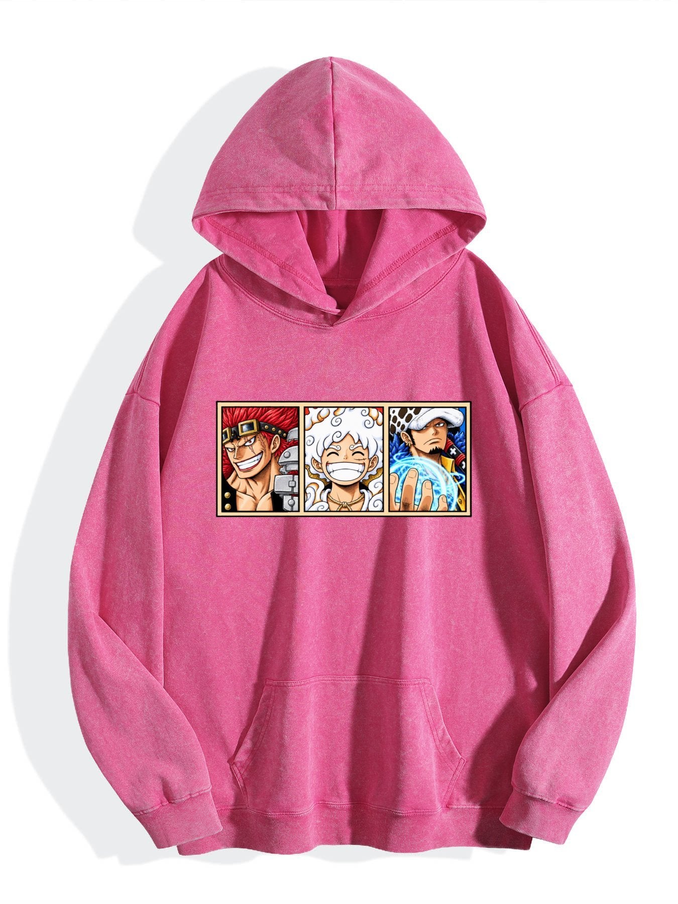 One Piece Three‑Panel Character Vintage Wash Oversized Hoodie