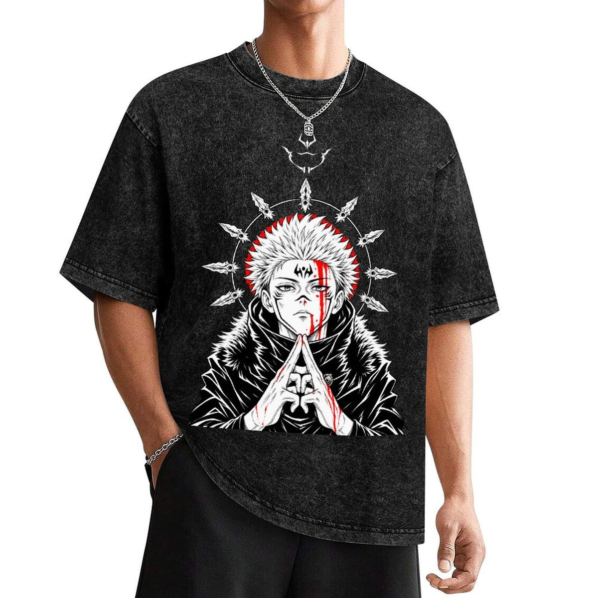 Jujutsu Kaisen Ryomen Sukuna Vintage Washed Anime T‑Shirt