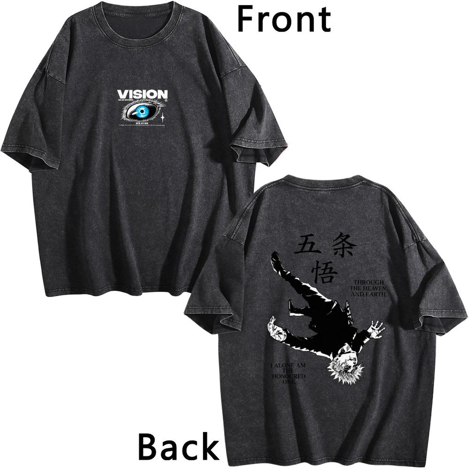 Jujutsu Kaisen Gojo Satoru Double‑Sided Print Vintage Washed Anime T‑Shirt