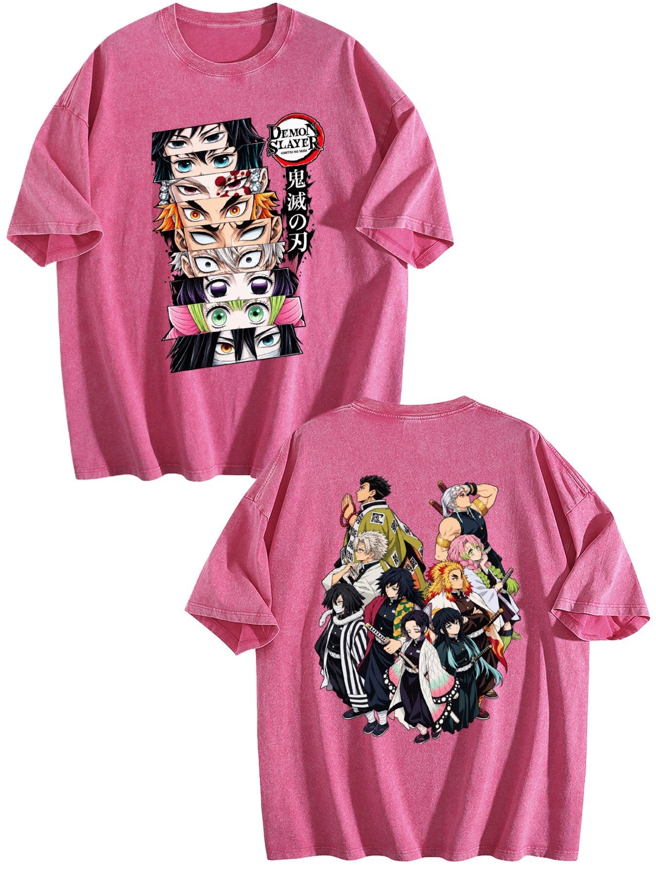 Demon Slayer Hashira Collection Double‑Sided Print Vintage Washed T‑Shirt